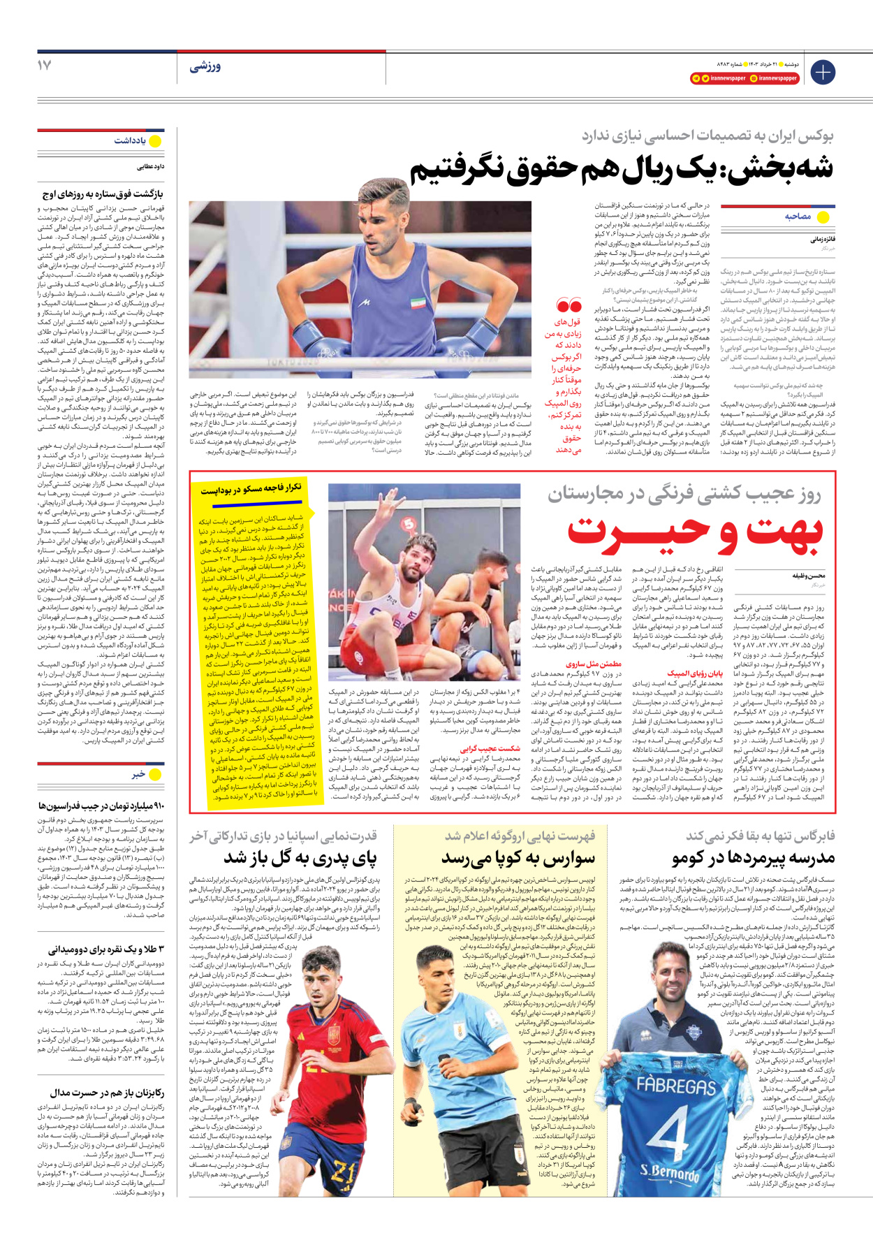 روزنامه ایران - شماره هشت هزار و چهارصد و هشتاد و سه - ۲۱ خرداد ۱۴۰۳ - صفحه ۱۷