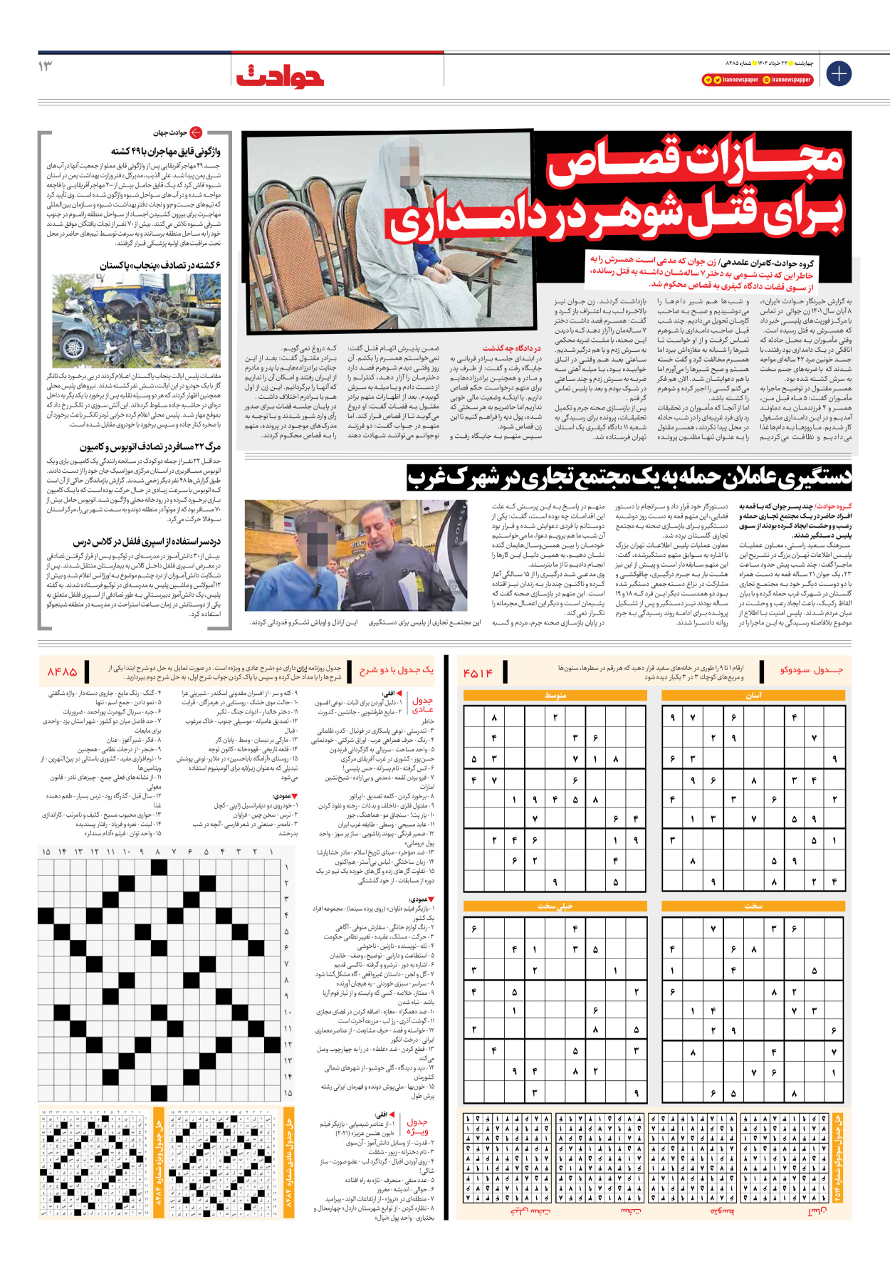 روزنامه ایران - شماره هشت هزار و چهارصد و هشتاد و پنج - ۲۳ خرداد ۱۴۰۳ - صفحه ۱۳