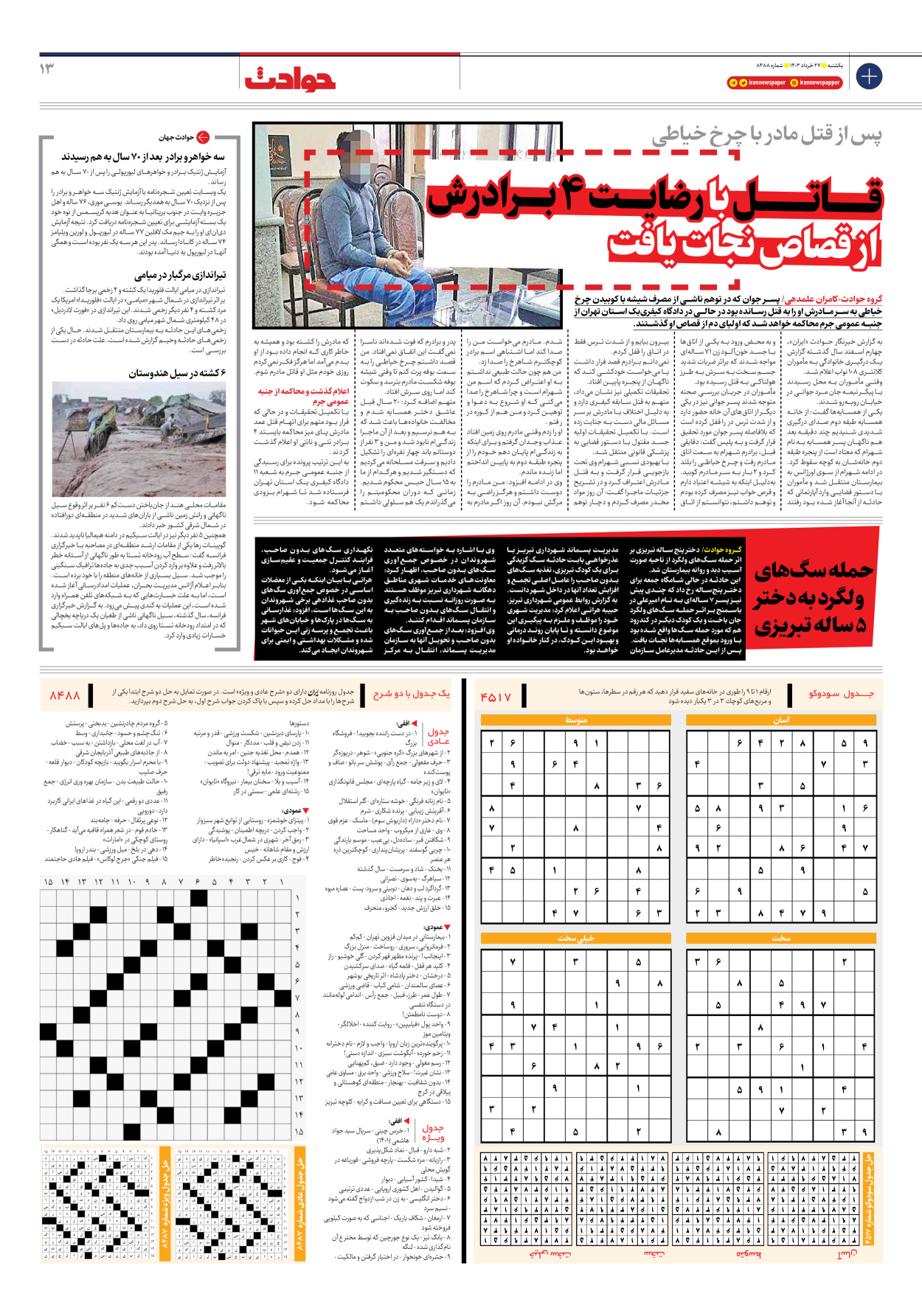 روزنامه ایران - شماره هشت هزار و چهارصد و هشتاد و هشت - ۲۷ خرداد ۱۴۰۳ - صفحه ۱۳