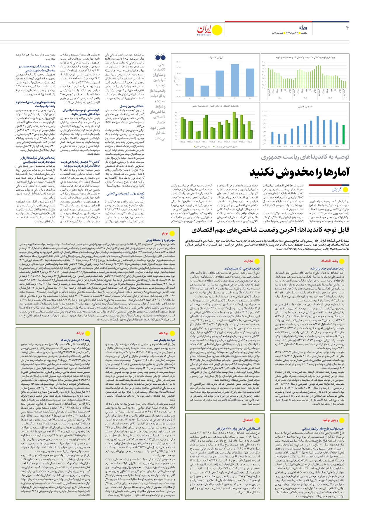 روزنامه ایران - شماره هشت هزار و چهارصد و هشتاد و هشت - ۲۷ خرداد ۱۴۰۳ - صفحه ۴