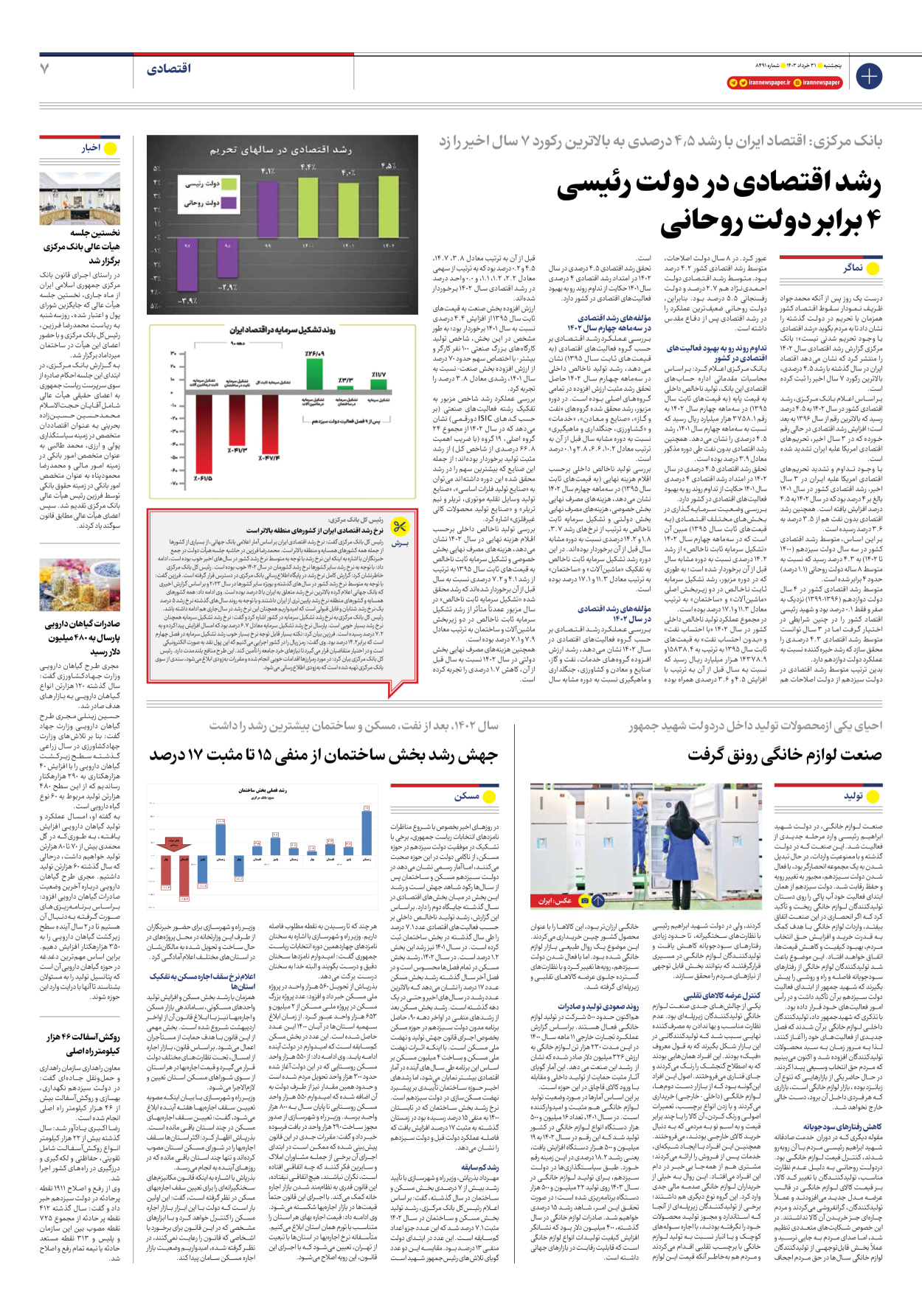 روزنامه ایران - شماره هشت هزار و چهارصد و نود و یک - ۳۱ خرداد ۱۴۰۳ - صفحه ۷
