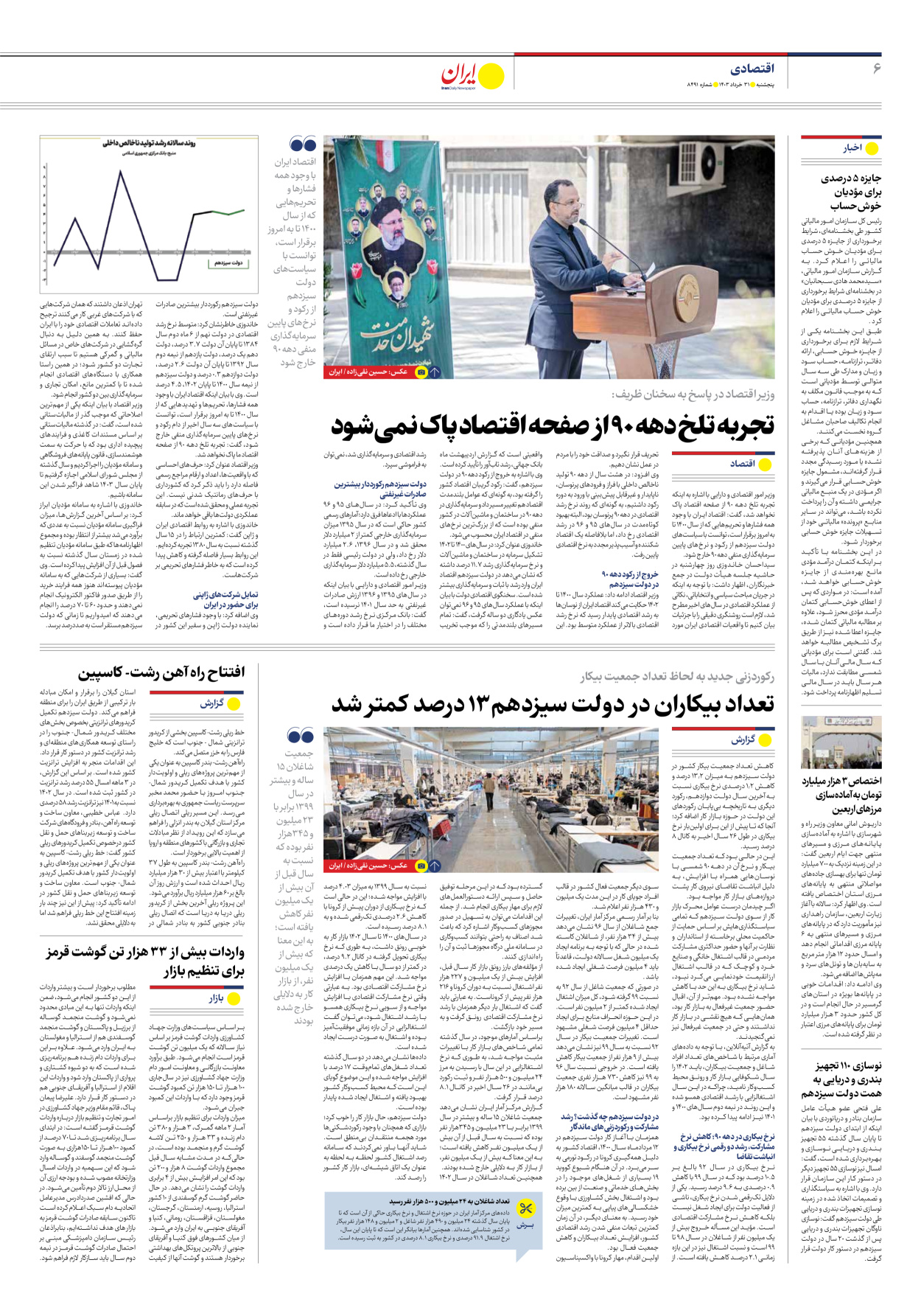 روزنامه ایران - شماره هشت هزار و چهارصد و نود و یک - ۳۱ خرداد ۱۴۰۳ - صفحه ۶