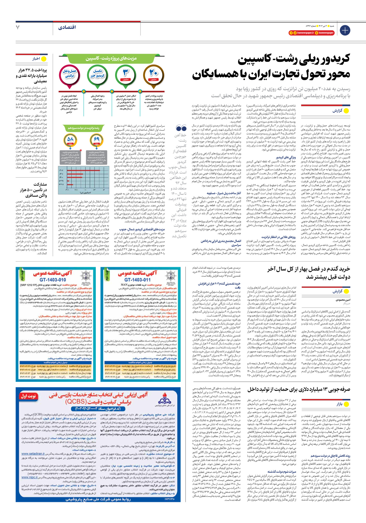 روزنامه ایران - شماره هشت هزار و چهارصد و نود و دو - ۰۲ تیر ۱۴۰۳ - صفحه ۷