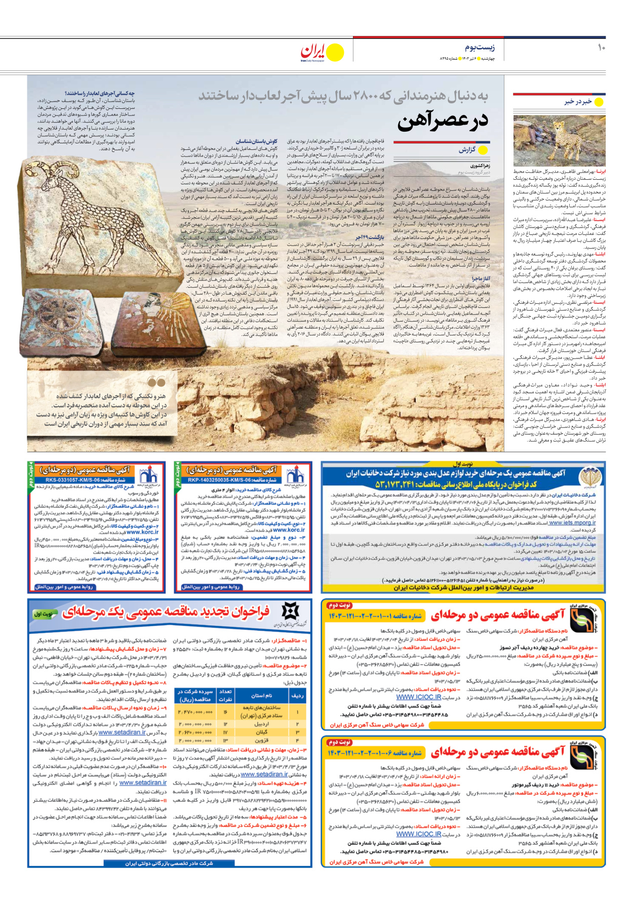 روزنامه ایران - شماره هشت هزار و چهارصد و نود و پنج - ۰۶ تیر ۱۴۰۳ - صفحه ۱۰