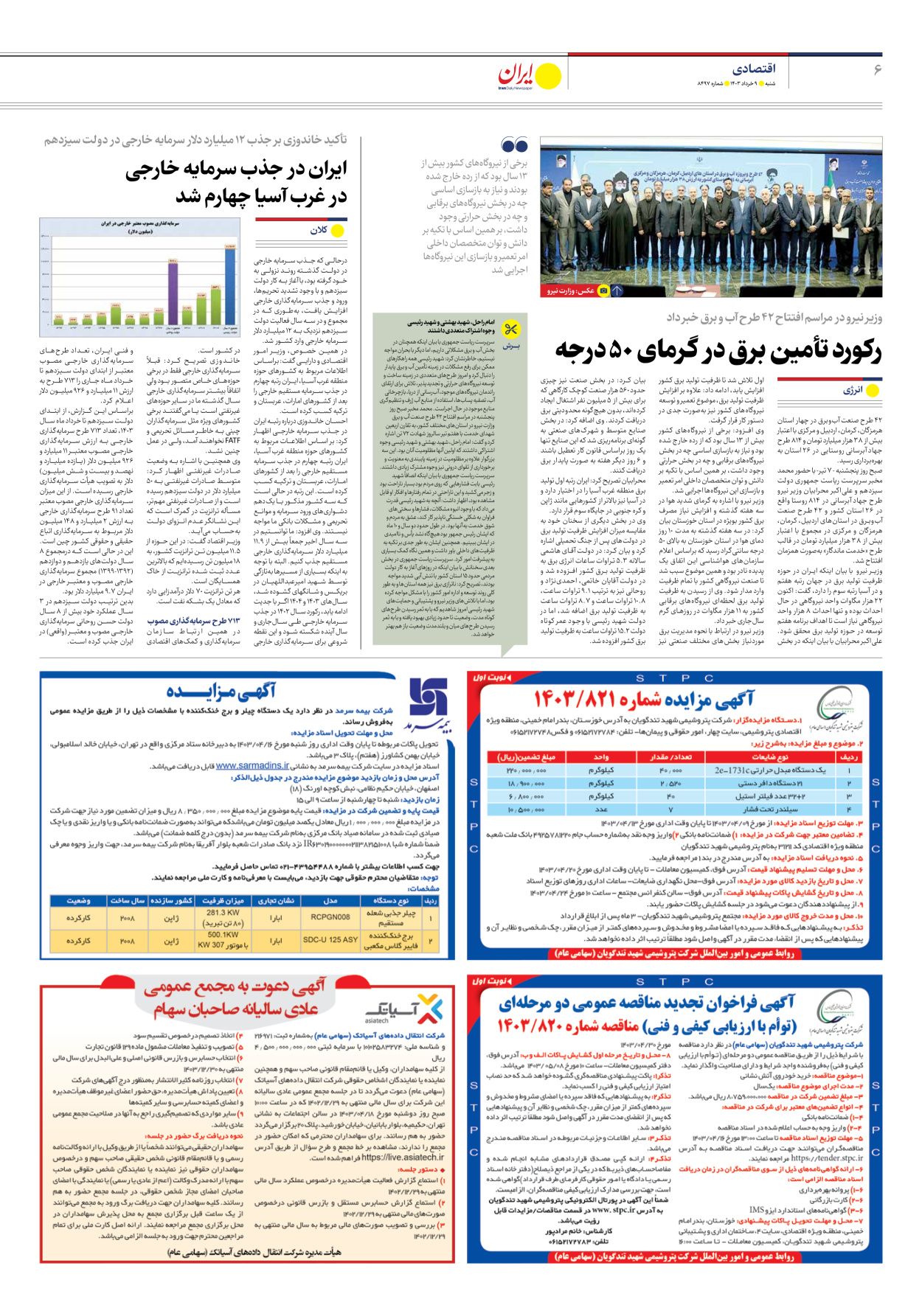 روزنامه ایران - شماره هشت هزار و چهارصد و نود و هفت - ۰۹ تیر ۱۴۰۳ - صفحه ۶