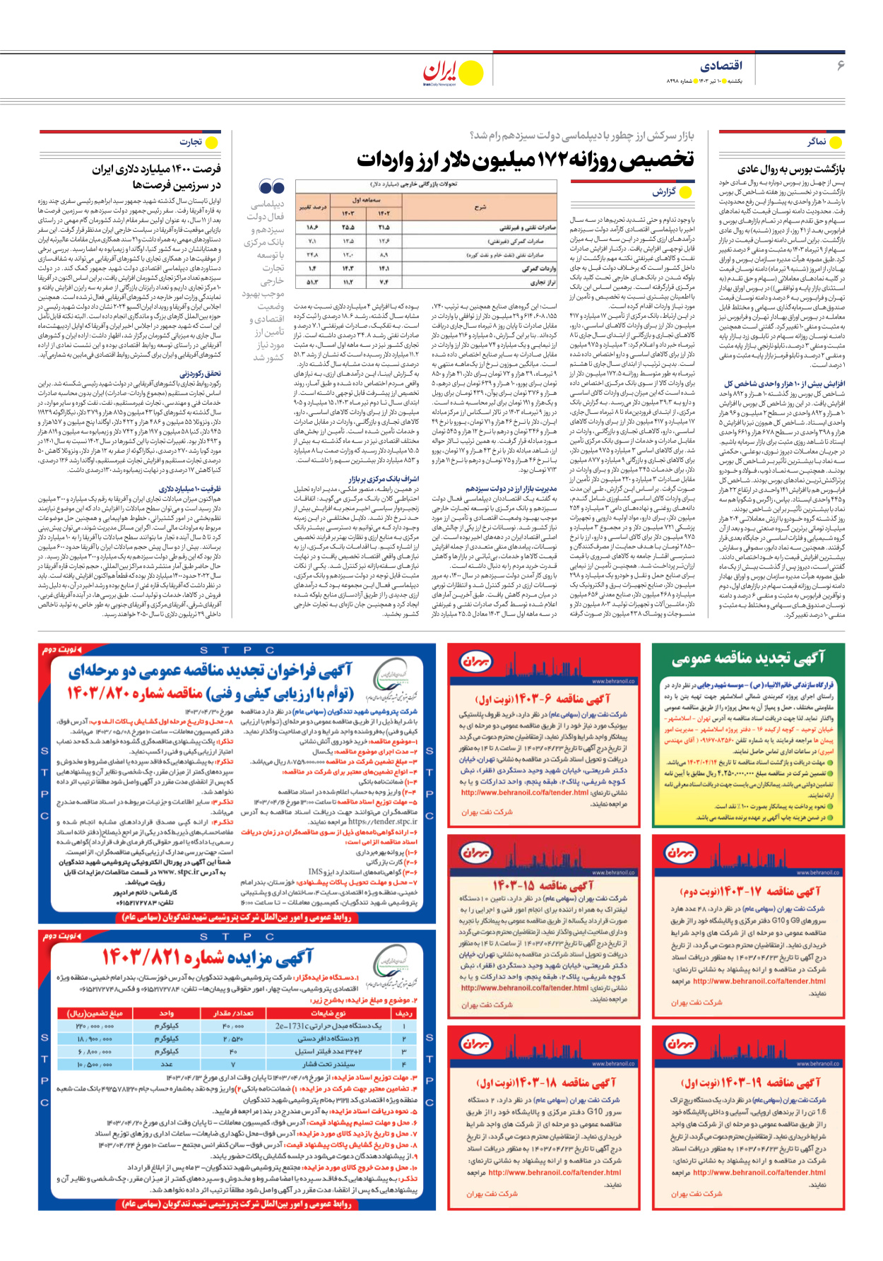 روزنامه ایران - شماره هشت هزار و چهارصد و نود و هشت - ۱۰ تیر ۱۴۰۳ - صفحه ۶