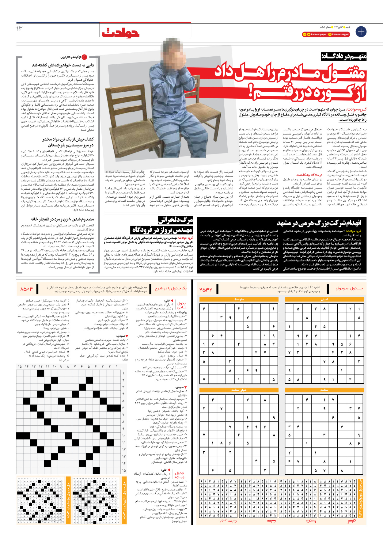 روزنامه ایران - شماره هشت هزار و پانصد و سه - ۱۶ تیر ۱۴۰۳ - صفحه ۱۳