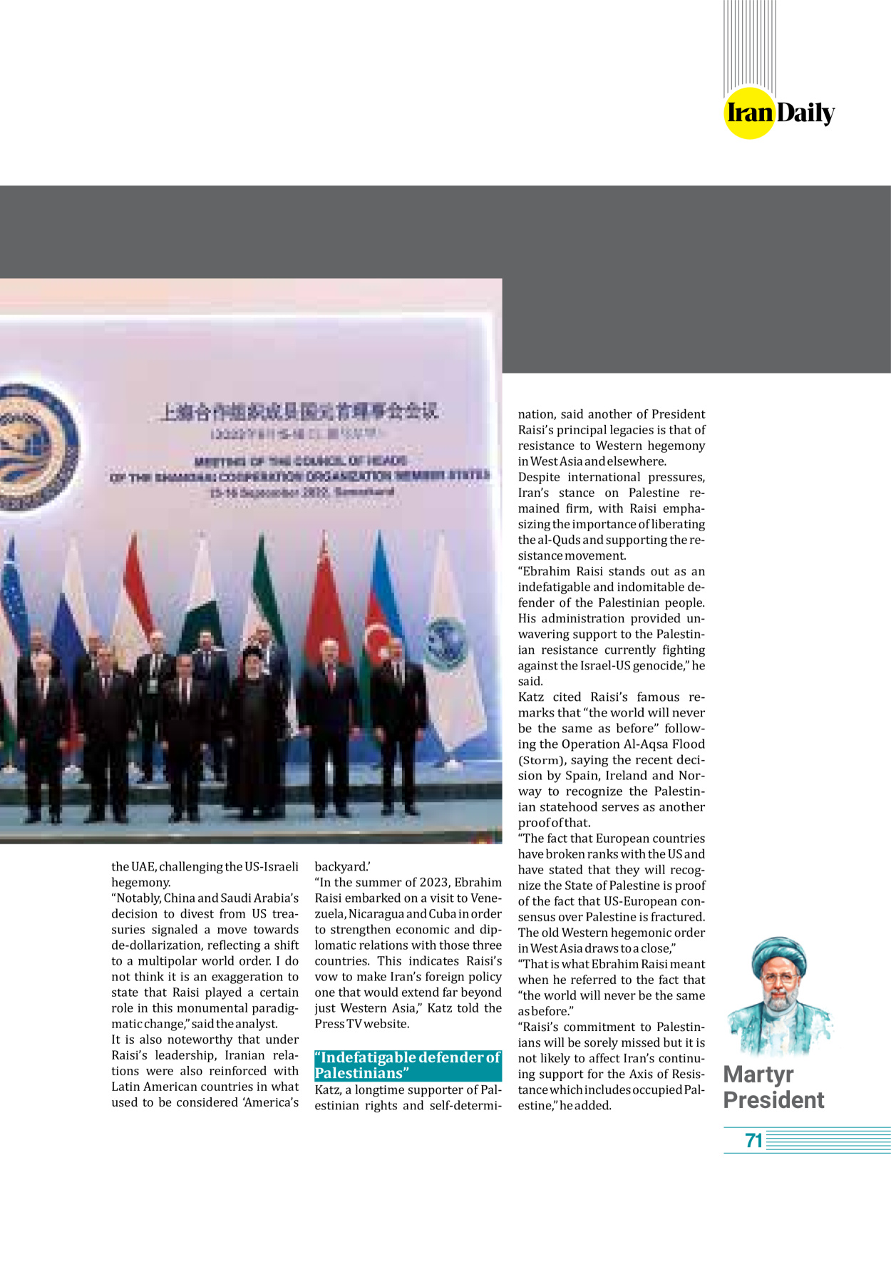 روزنامه ایران - ویژه نامه وِزه نامه چهلم شهید رییسی( انگلیسی) - ۱۷ تیر ۱۴۰۳ - صفحه ۷۱