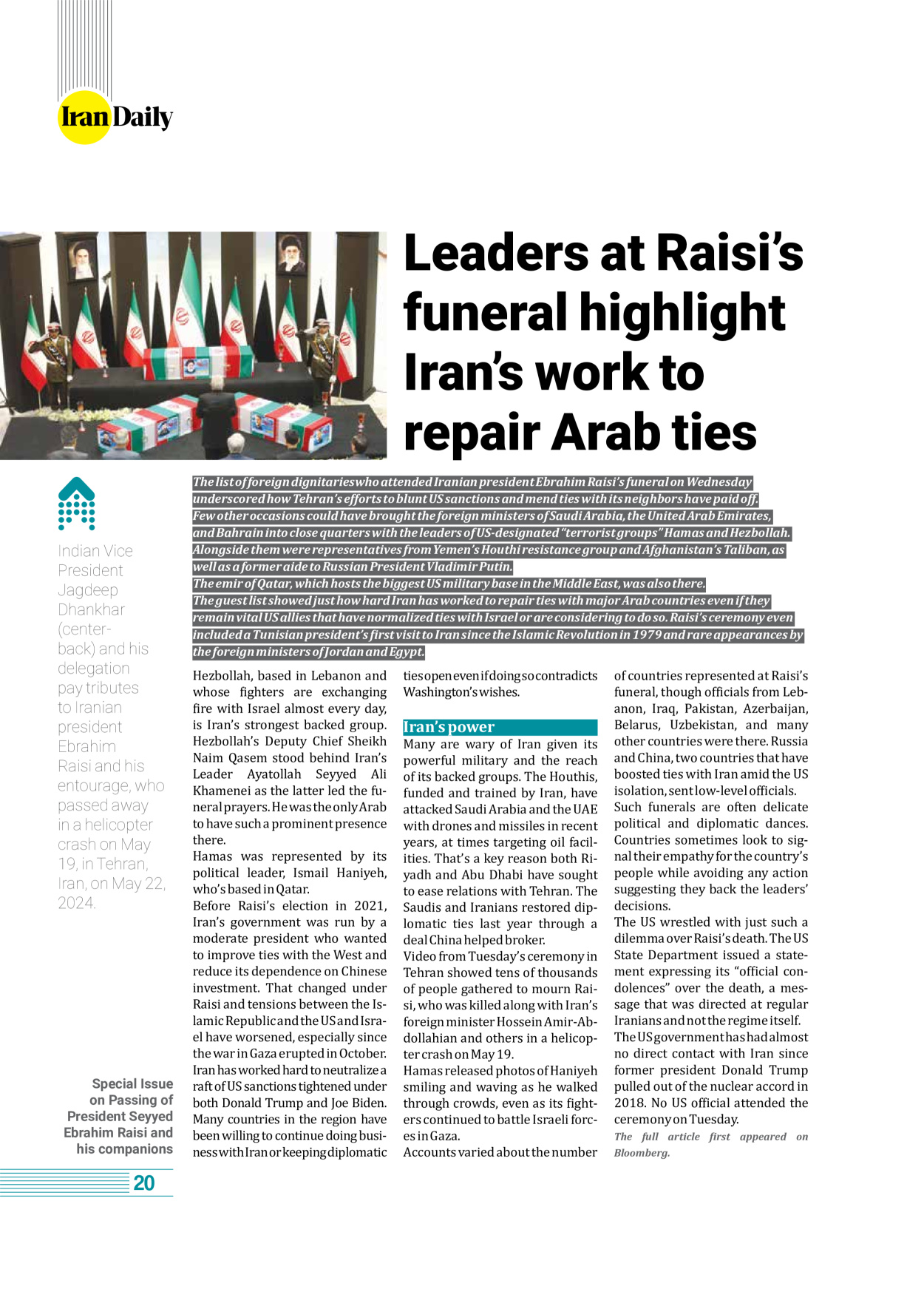روزنامه ایران - ویژه نامه وِزه نامه چهلم شهید رییسی( انگلیسی) - ۱۷ تیر ۱۴۰۳ - صفحه ۲۰