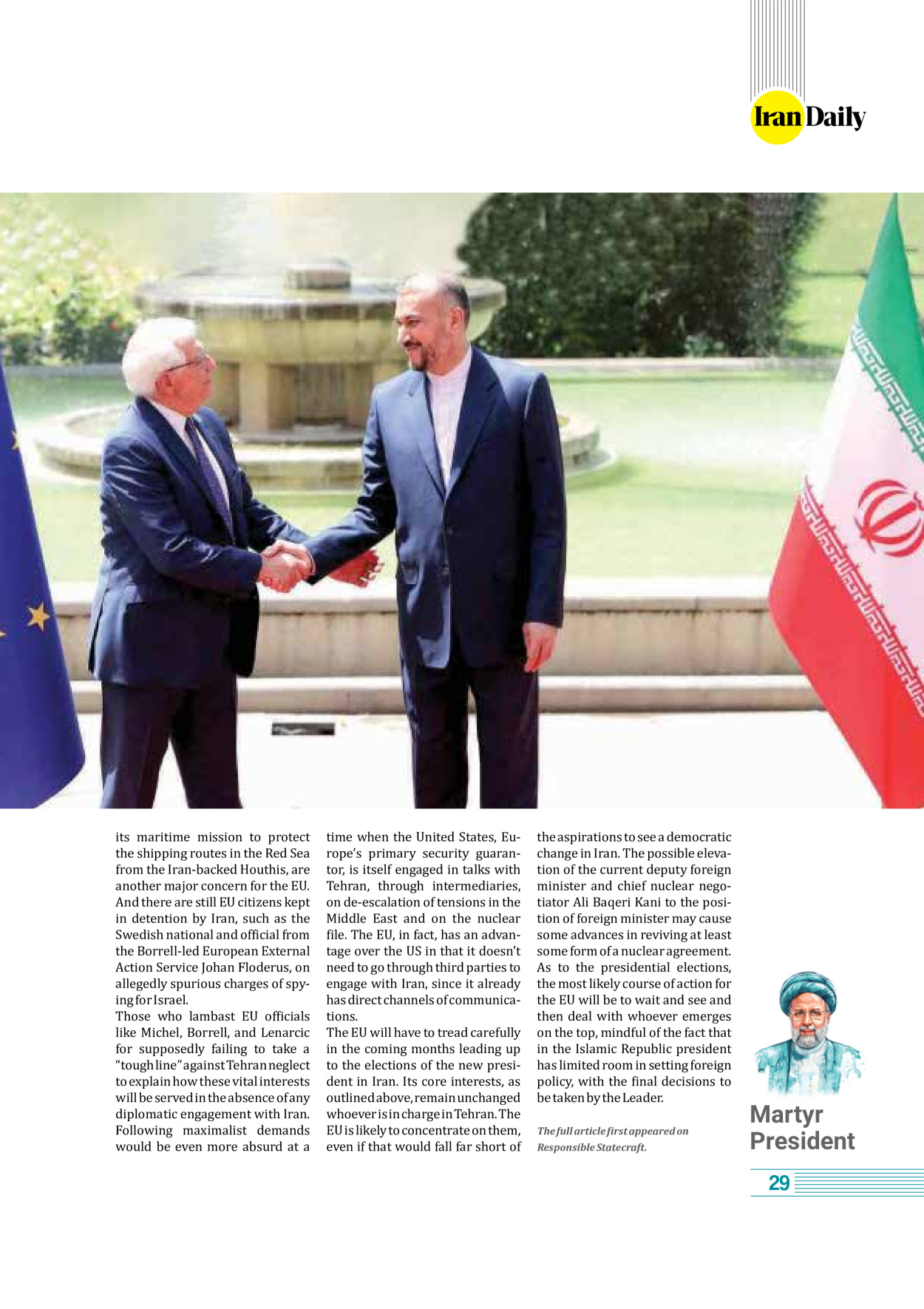 روزنامه ایران - ویژه نامه وِزه نامه چهلم شهید رییسی( انگلیسی) - ۱۷ تیر ۱۴۰۳ - صفحه ۲۹