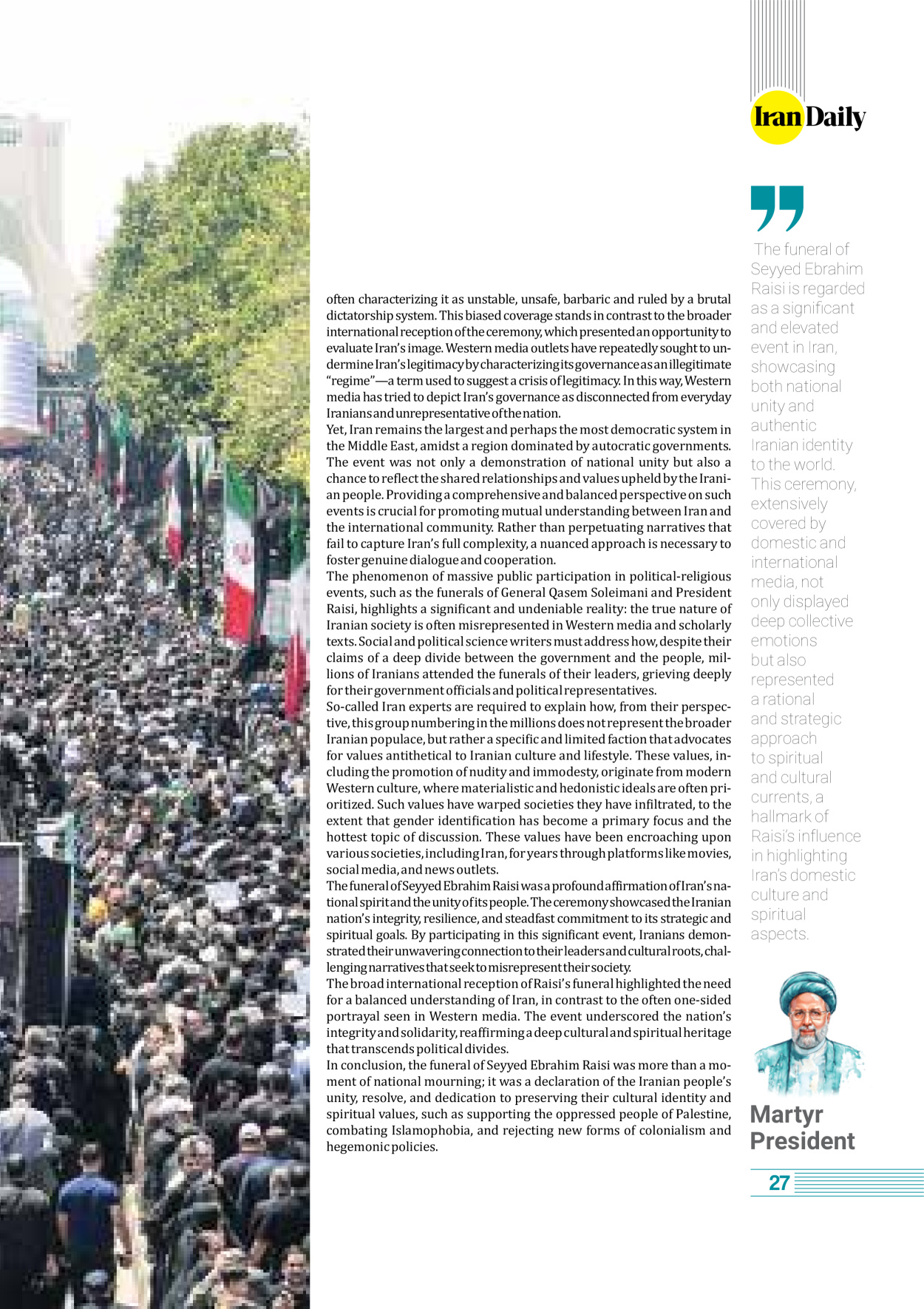 روزنامه ایران - ویژه نامه وِزه نامه چهلم شهید رییسی( انگلیسی) - ۱۷ تیر ۱۴۰۳ - صفحه ۲۷