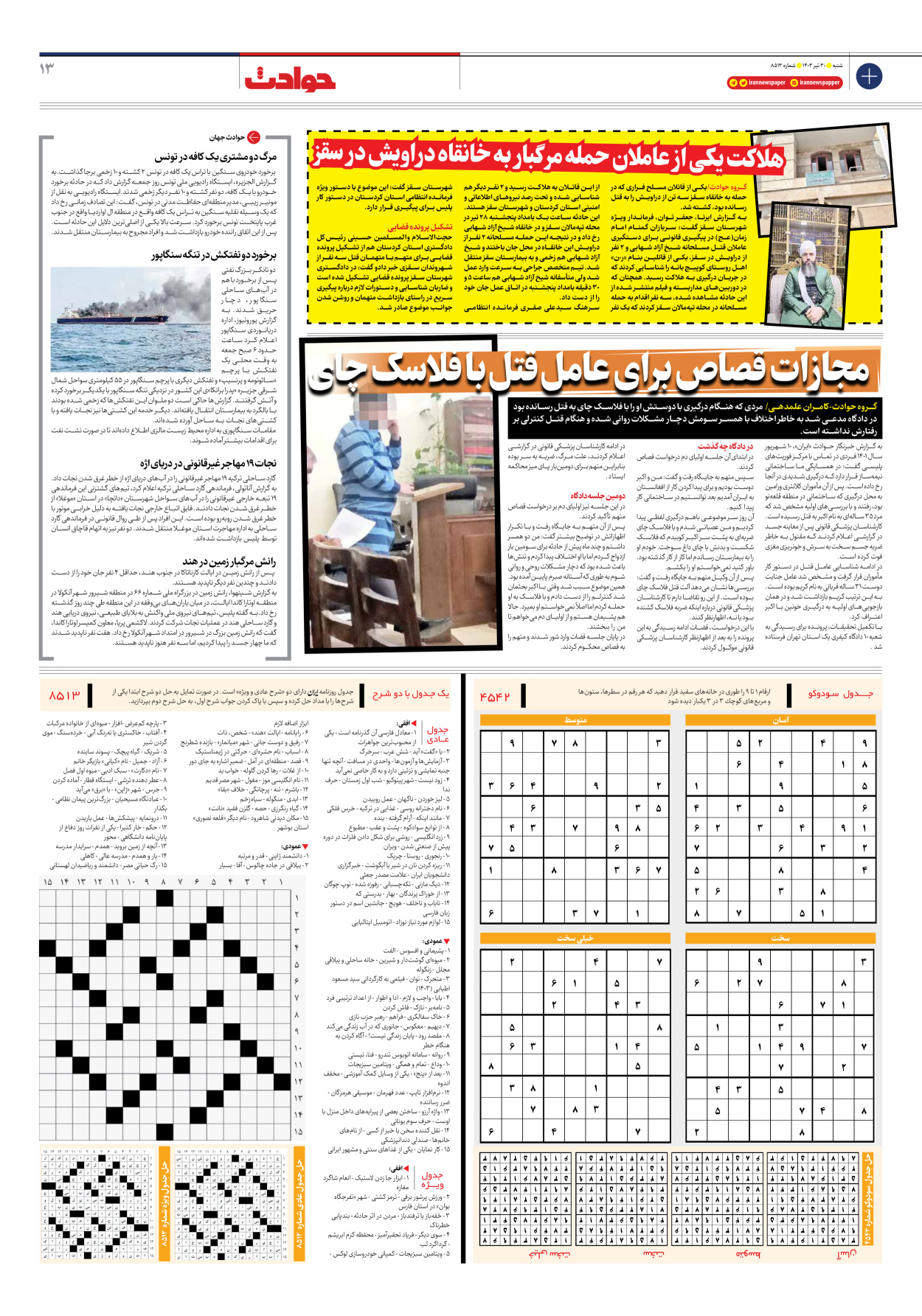 روزنامه ایران - شماره هشت هزار و پانصد و سیزده - ۳۰ تیر ۱۴۰۳ - صفحه ۱۳