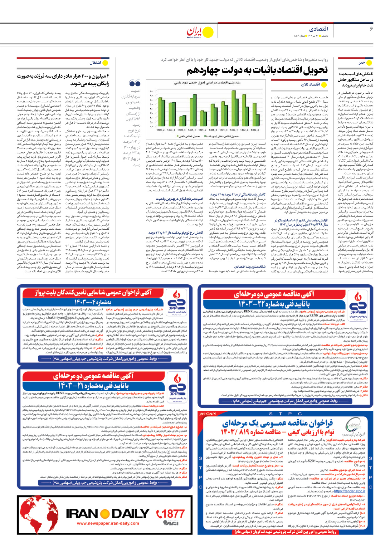 روزنامه ایران - شماره هشت هزار و پانصد و چهارده - ۳۱ تیر ۱۴۰۳ - صفحه ۶