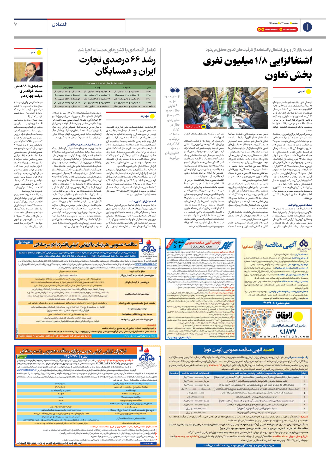 روزنامه ایران - شماره هشت هزار و پانصد و بیست - ۰۸ مرداد ۱۴۰۳ - صفحه ۷