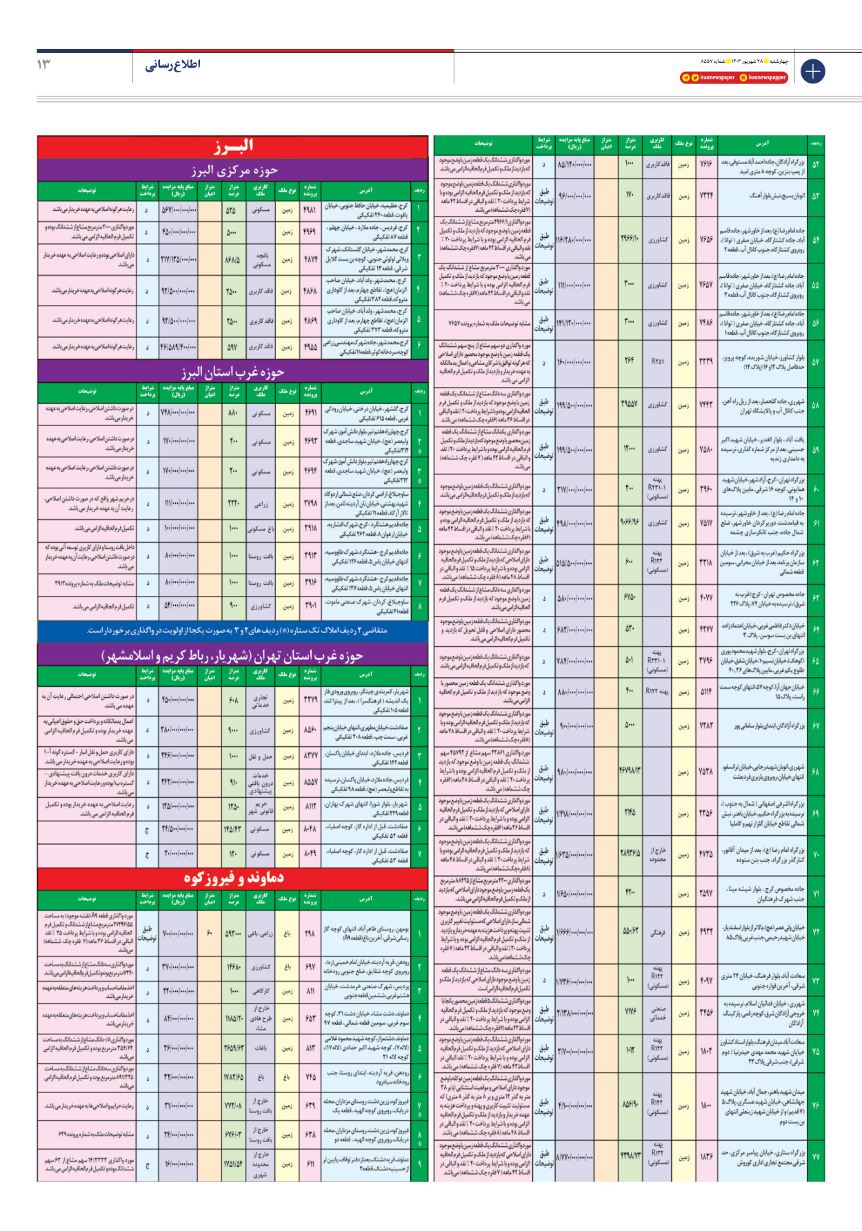 روزنامه ایران - شماره هشت هزار و پانصد و پنجاه و هفت - ۲۸ شهریور ۱۴۰۳ - صفحه ۱۳