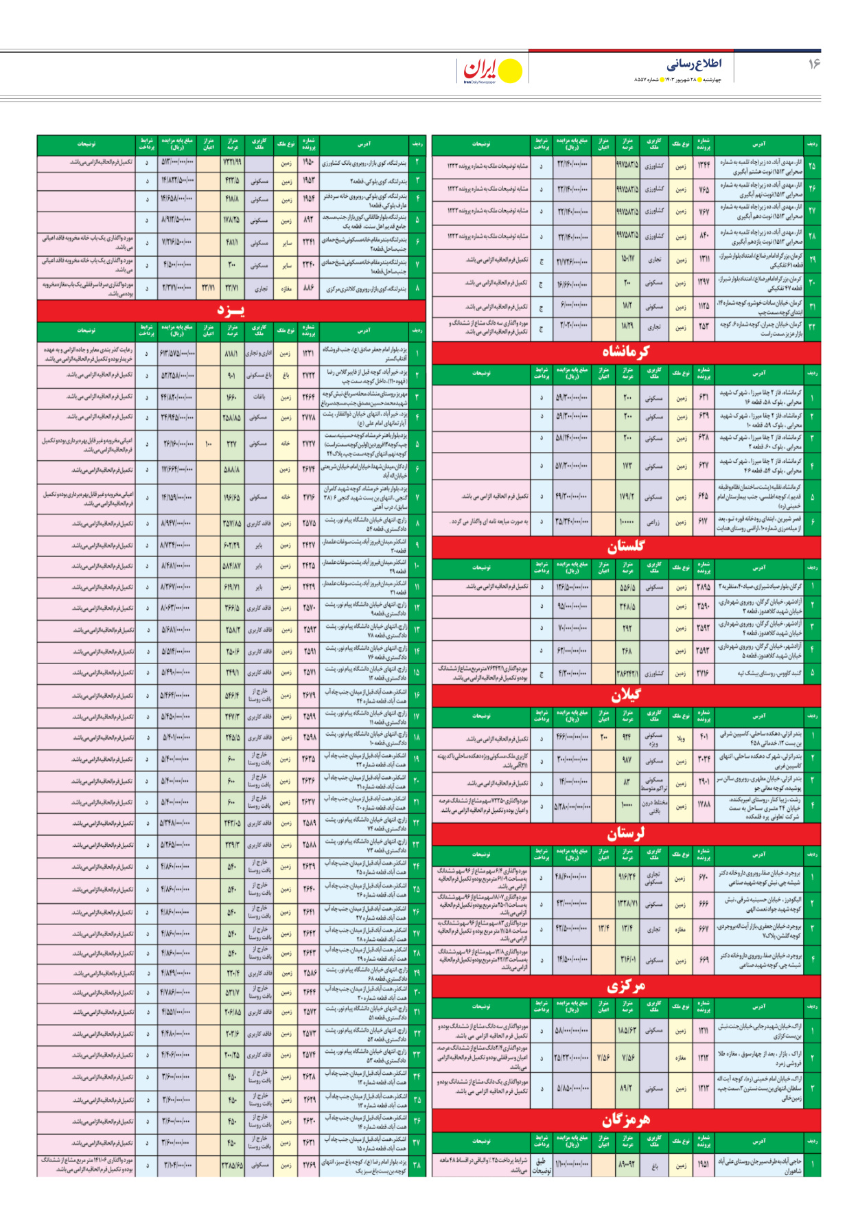 روزنامه ایران - شماره هشت هزار و پانصد و پنجاه و هفت - ۲۸ شهریور ۱۴۰۳ - صفحه ۱۶