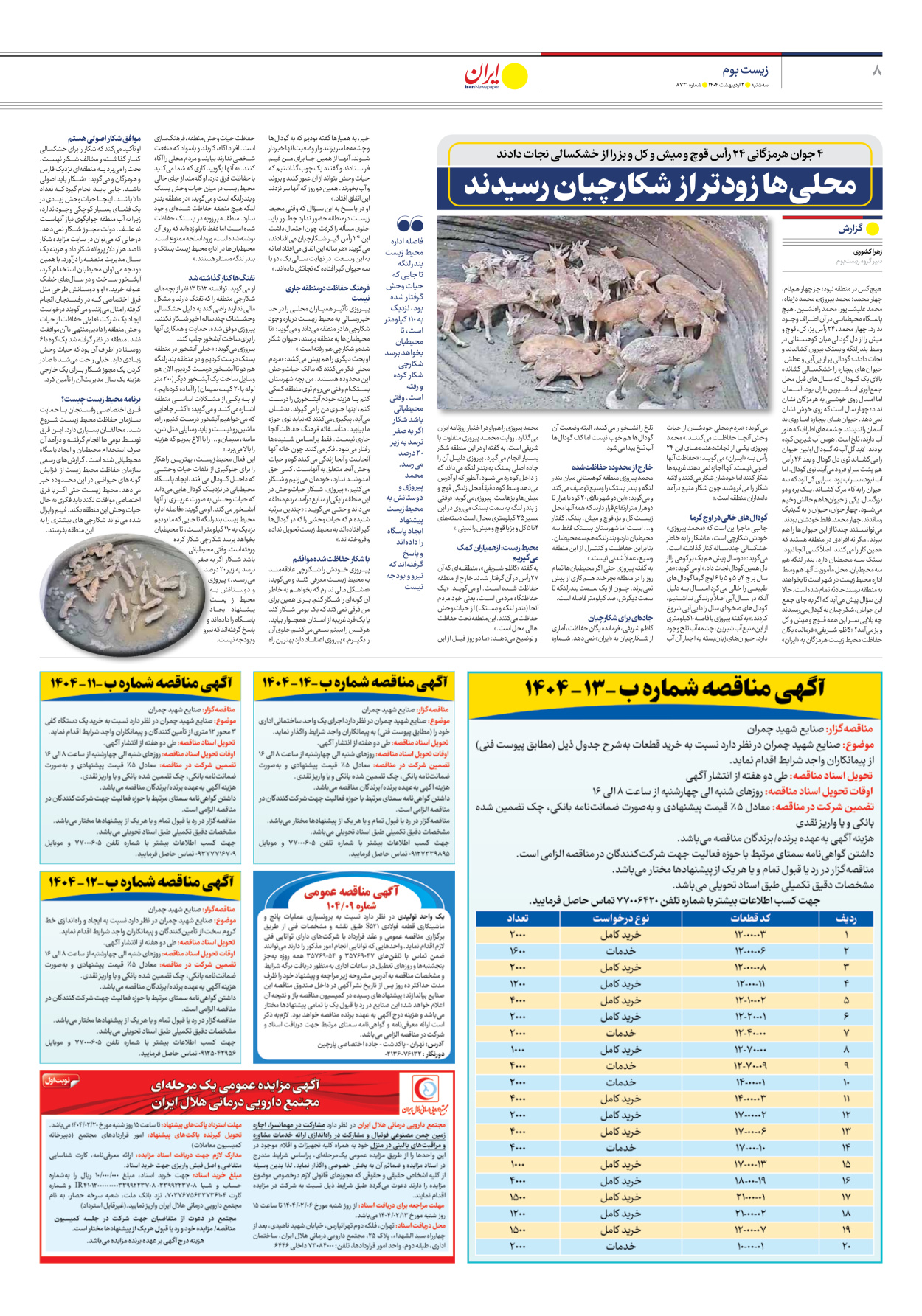  - شماره هشت هزار و هفتصد و بیست و یک - ۰۲ اردیبهشت ۱۴۰۴