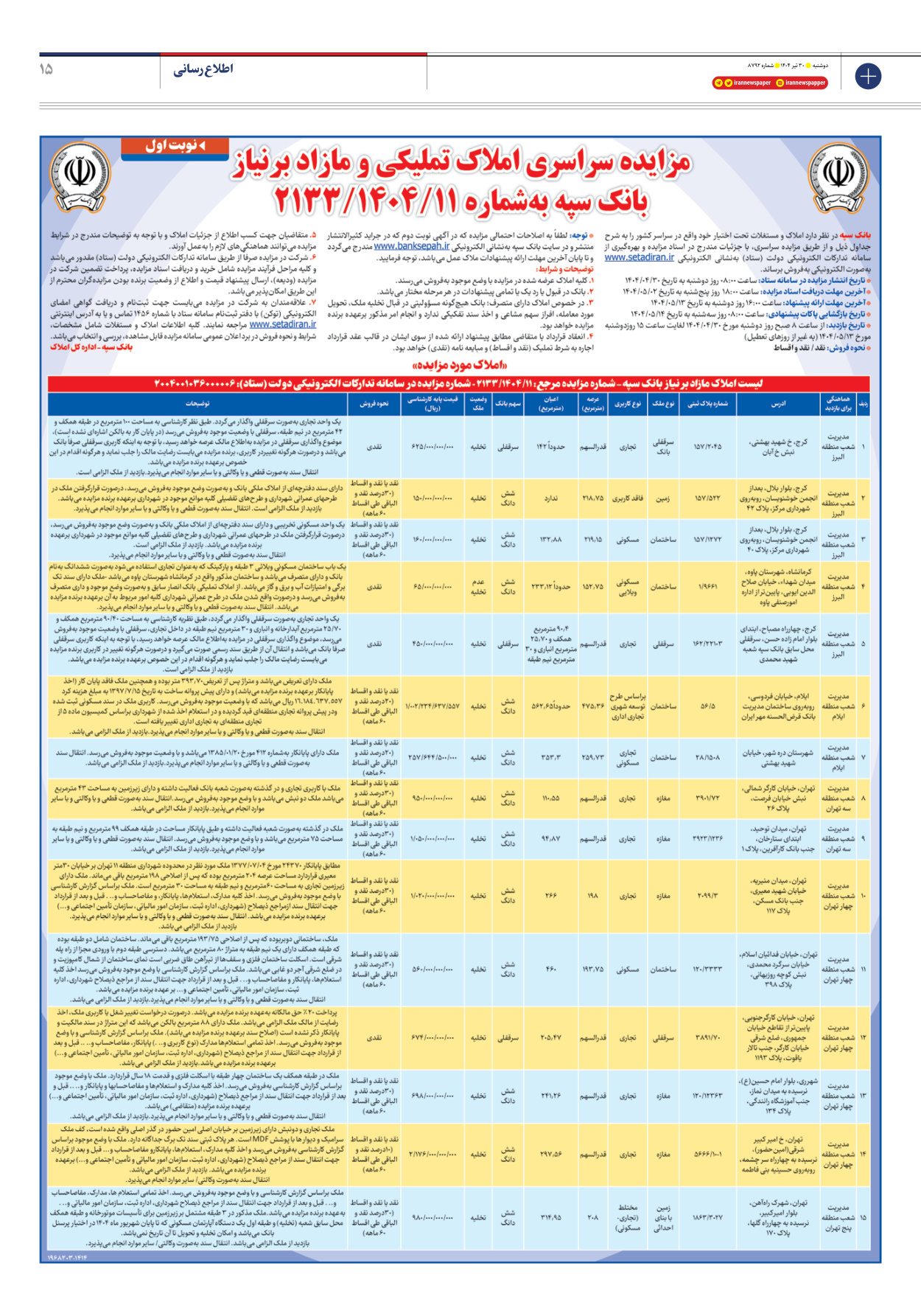  - شماره هشت هزار و هفتصد و نود و دو - ۳۰ تیر ۱۴۰۴