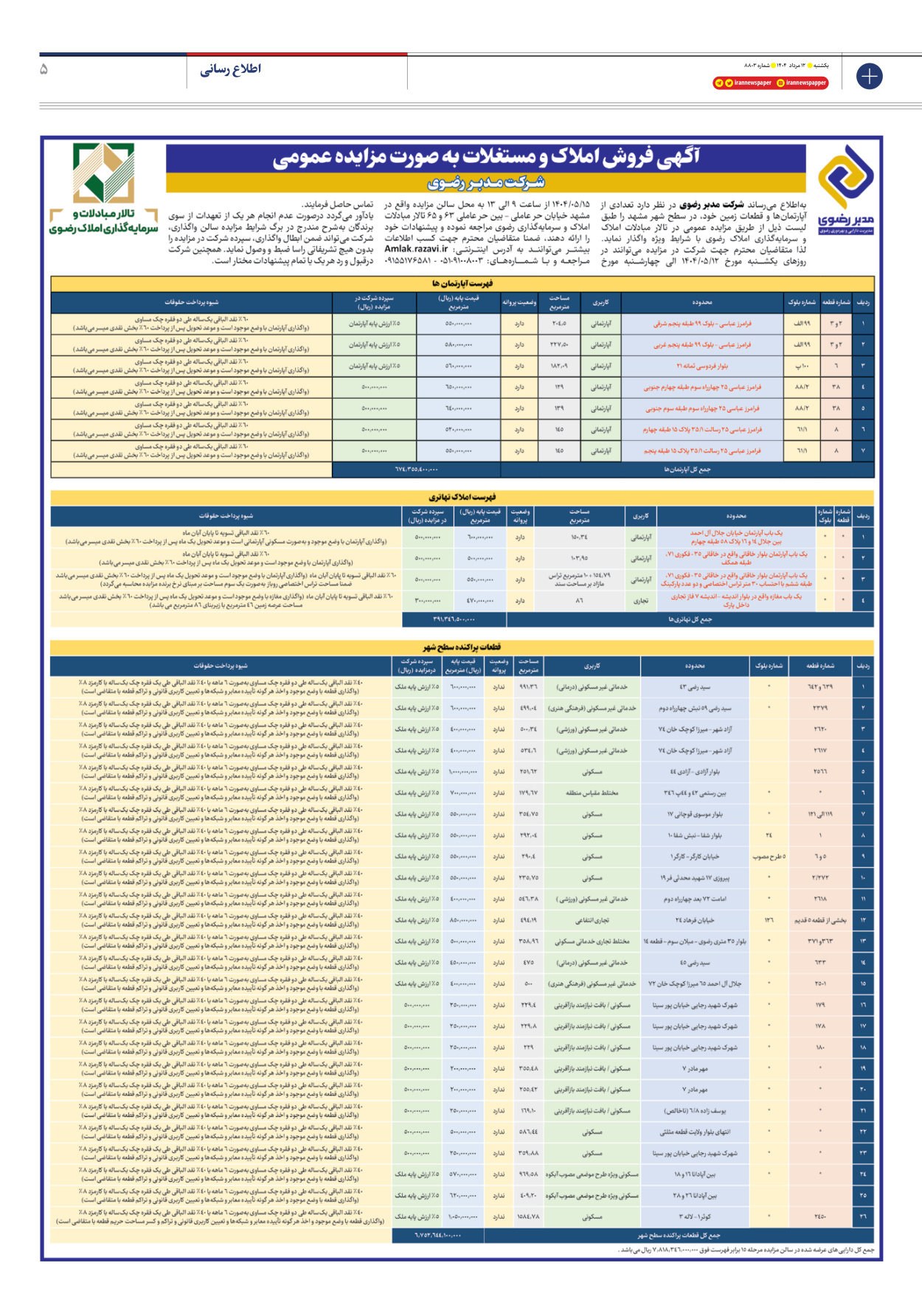  - شماره هشت هزار و هشتصد و سه - ۱۲ مرداد ۱۴۰۴