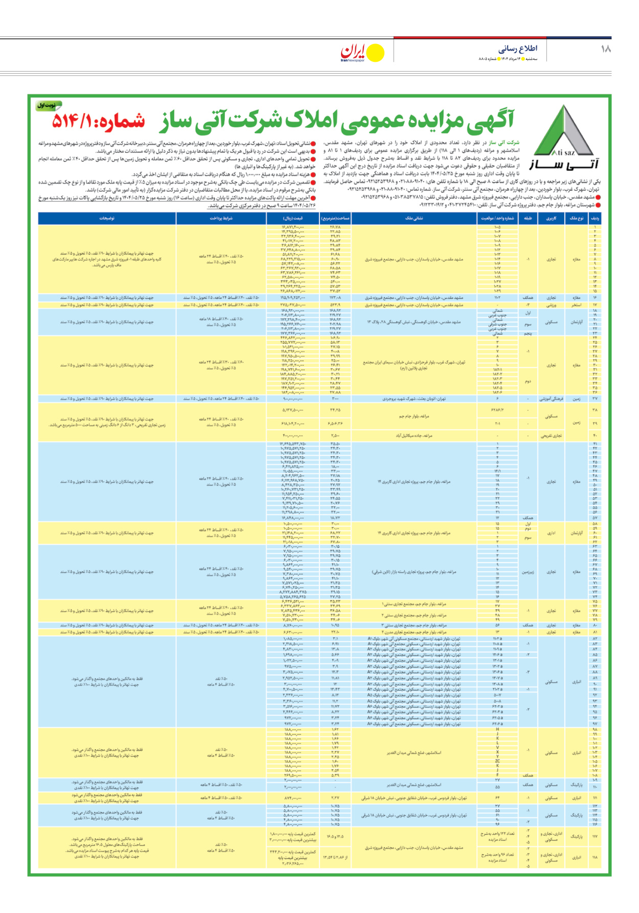  - شماره هشت هزار و هشتصد و پنج - ۱۴ مرداد ۱۴۰۴