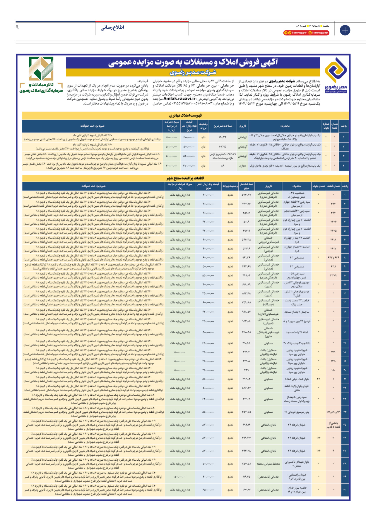  - شماره هشت هزار و هشتصد و نه - ۱۹ مرداد ۱۴۰۴