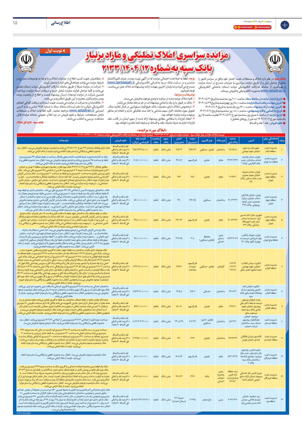  - شماره هشت هزار و هشتصد و یازده - ۲۱ مرداد ۱۴۰۴