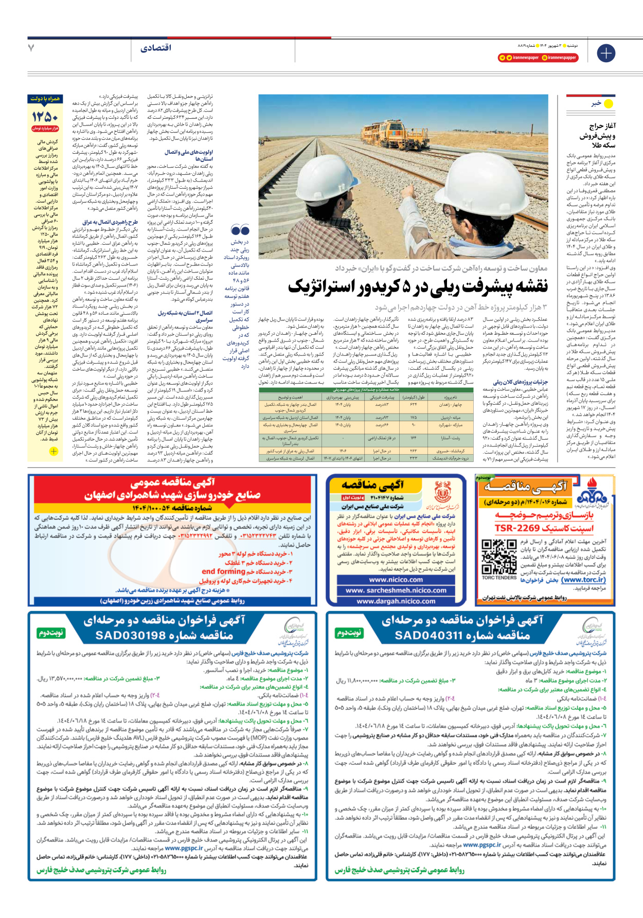  - شماره هشت هزار و هشتصد و نوزده - ۰۳ شهریور ۱۴۰۴