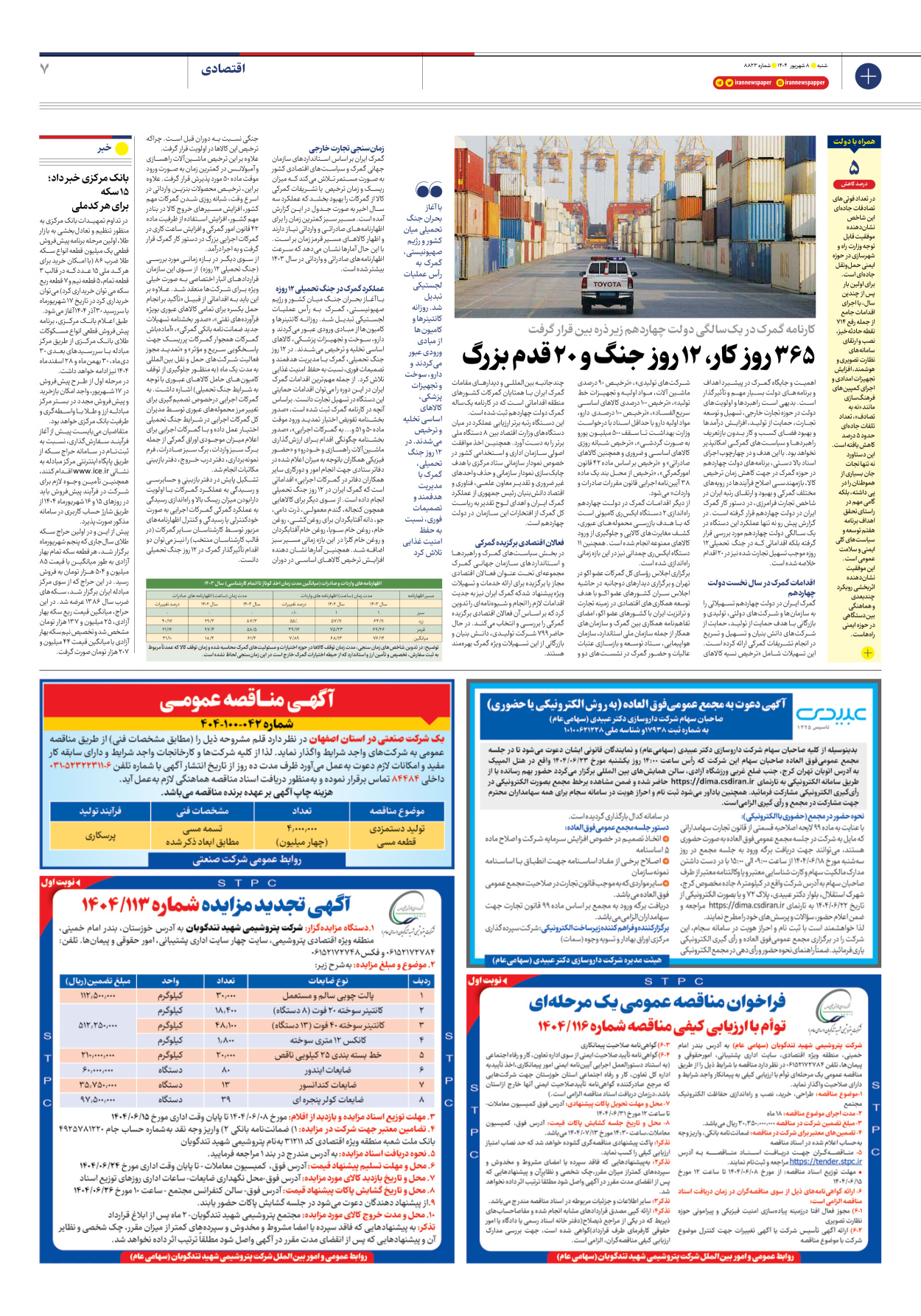  - شماره هشت هزار و هشتصد و بیست و سه - ۰۸ شهریور ۱۴۰۴