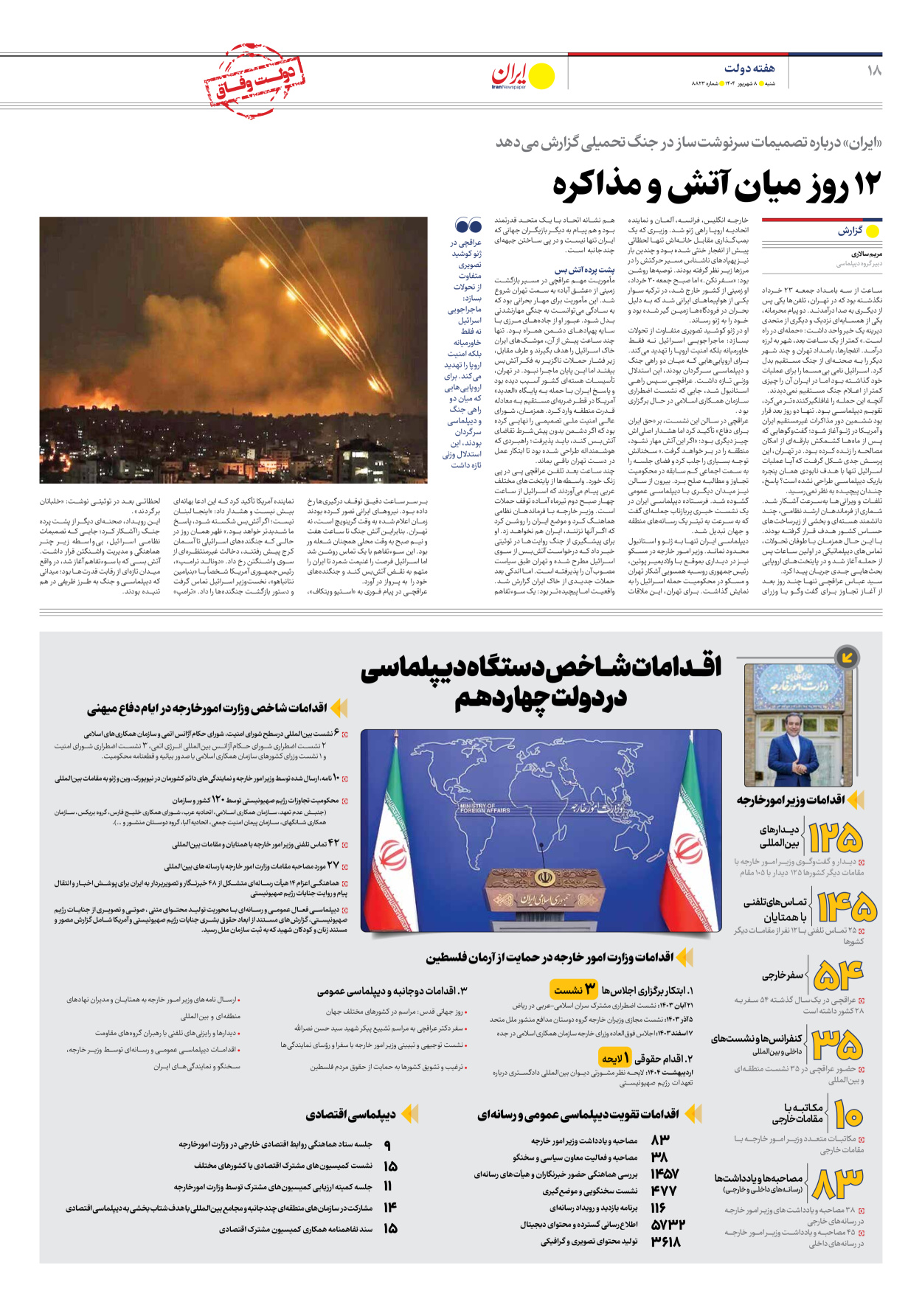  - شماره هشت هزار و هشتصد و بیست و سه - ۰۸ شهریور ۱۴۰۴