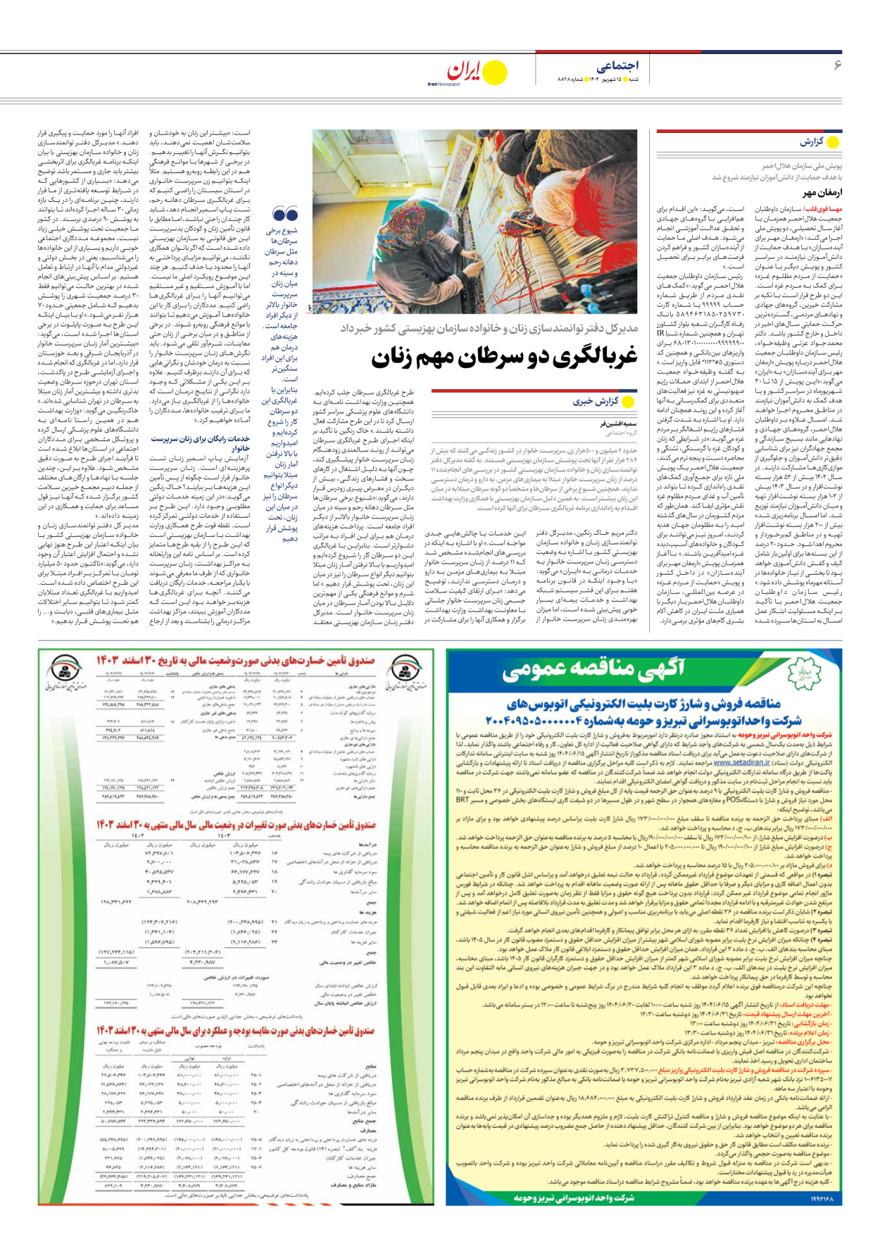  - شماره هشت هزار و هشتصد و بیست و هشت - ۱۵ شهریور ۱۴۰۴