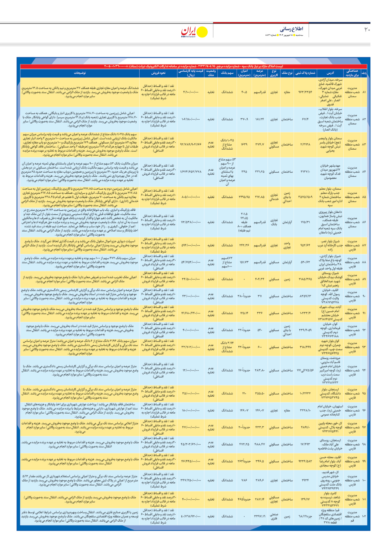  - شماره هشت هزار و هشتصد و سی و یک - ۱۸ شهریور ۱۴۰۴