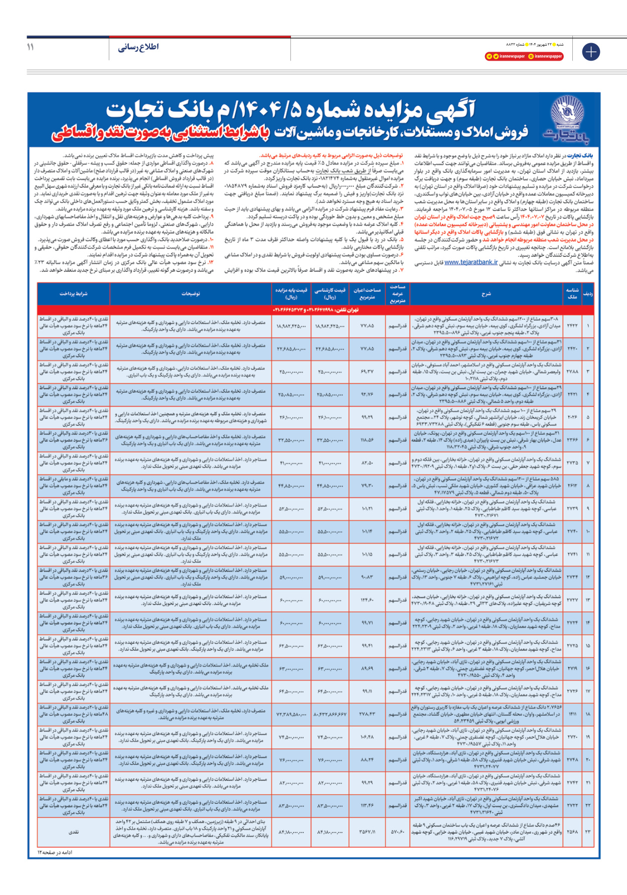  - شماره هشت هزار و هشتصد و سی و دو - ۲۲ شهریور ۱۴۰۴