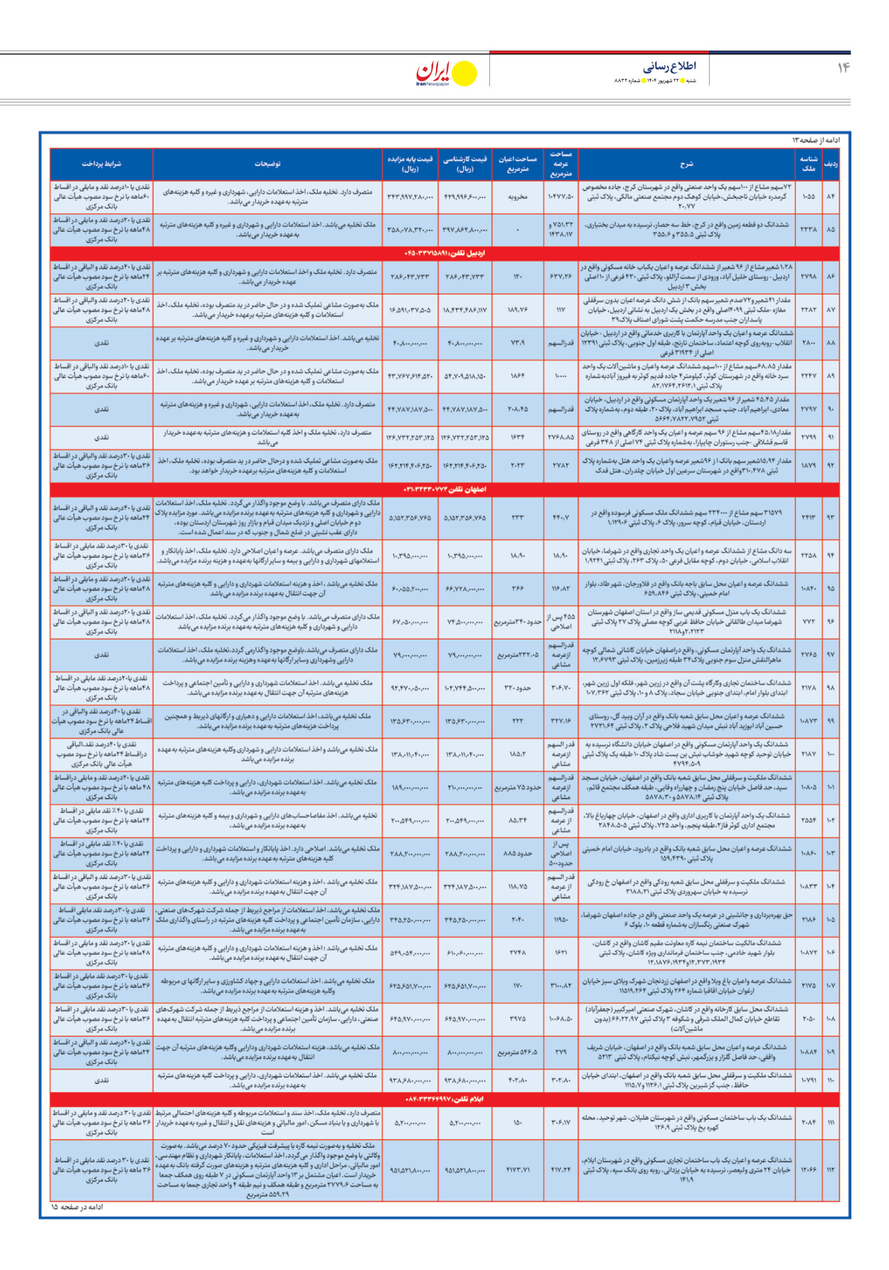  - شماره هشت هزار و هشتصد و سی و دو - ۲۲ شهریور ۱۴۰۴
