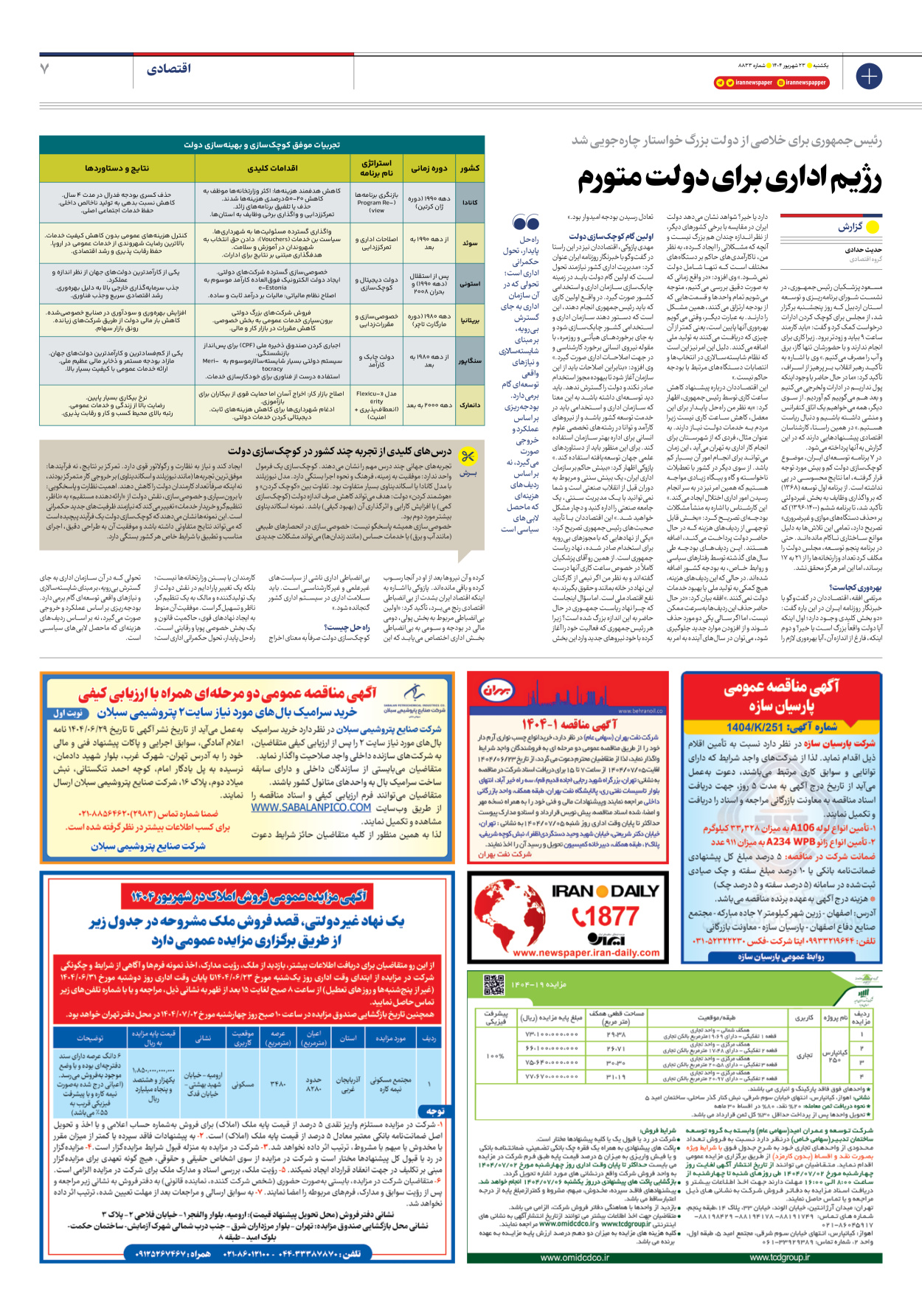  - شماره هشت هزار و هشتصد و سی و سه - ۲۳ شهریور ۱۴۰۴