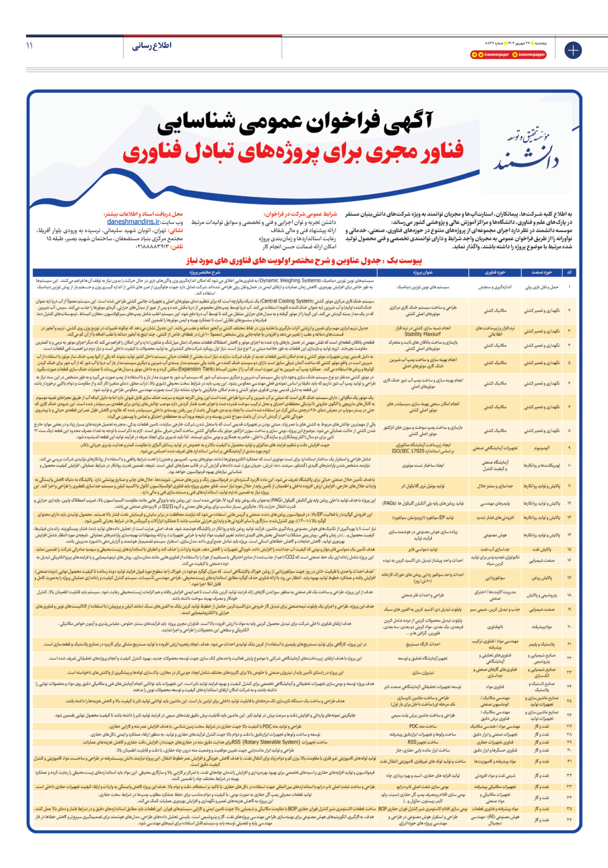  - شماره هشت هزار و هشتصد و سی و هفت - ۲۷ شهریور ۱۴۰۴