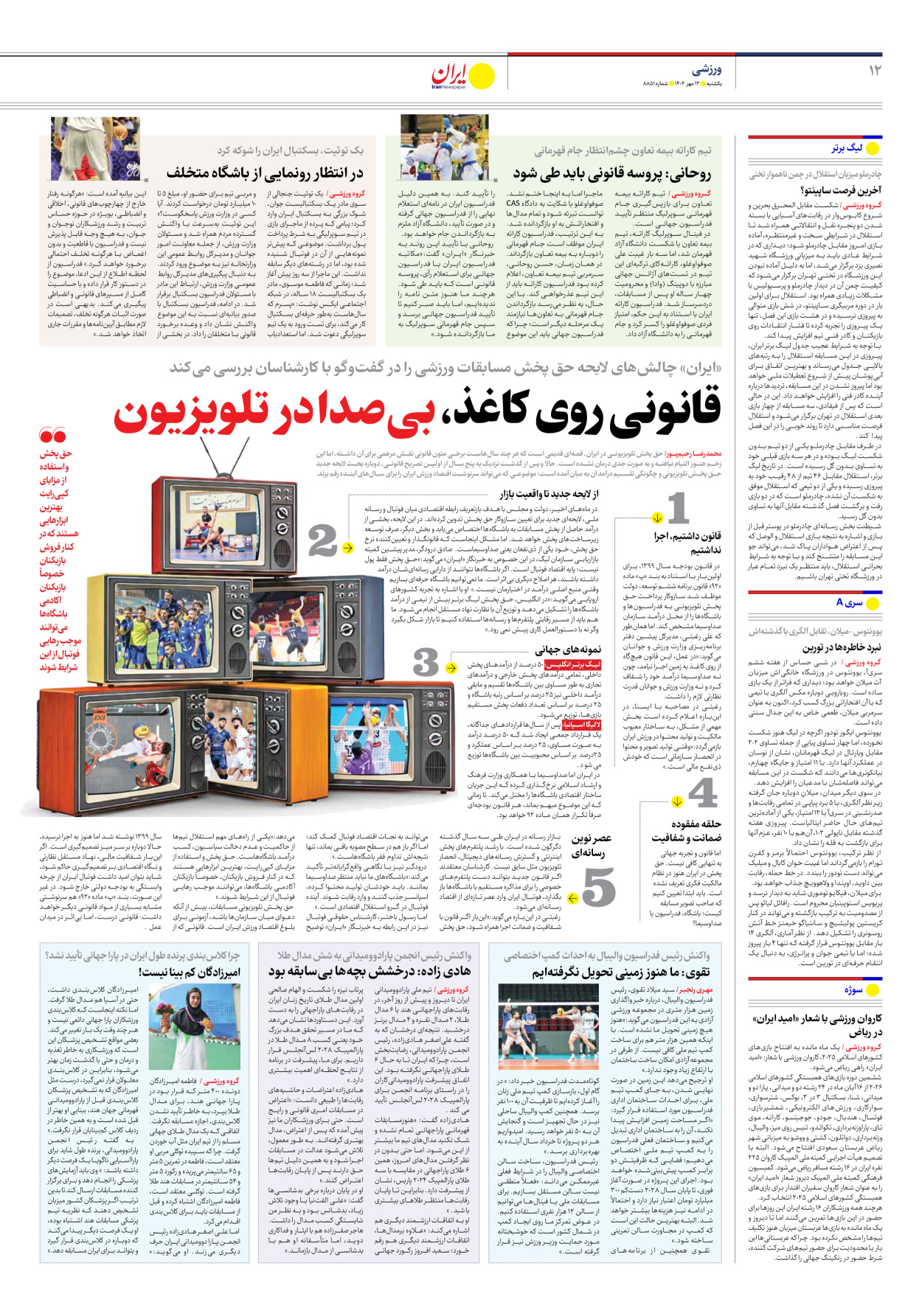  - شماره هشت هزار و هشتصد و پنجاه و یک - ۱۳ مهر ۱۴۰۴