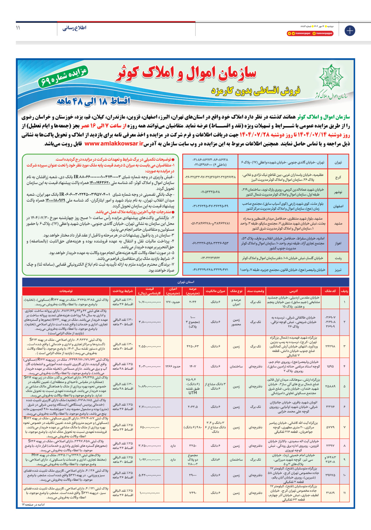 - شماره هشت هزار و هشتصد و پنجاه و دو - ۱۴ مهر ۱۴۰۴
