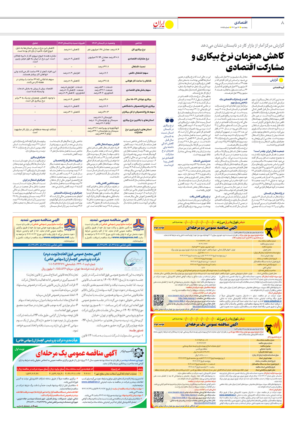  - شماره هشت هزار و هشتصد و پنجاه و پنج - ۱۷ مهر ۱۴۰۴