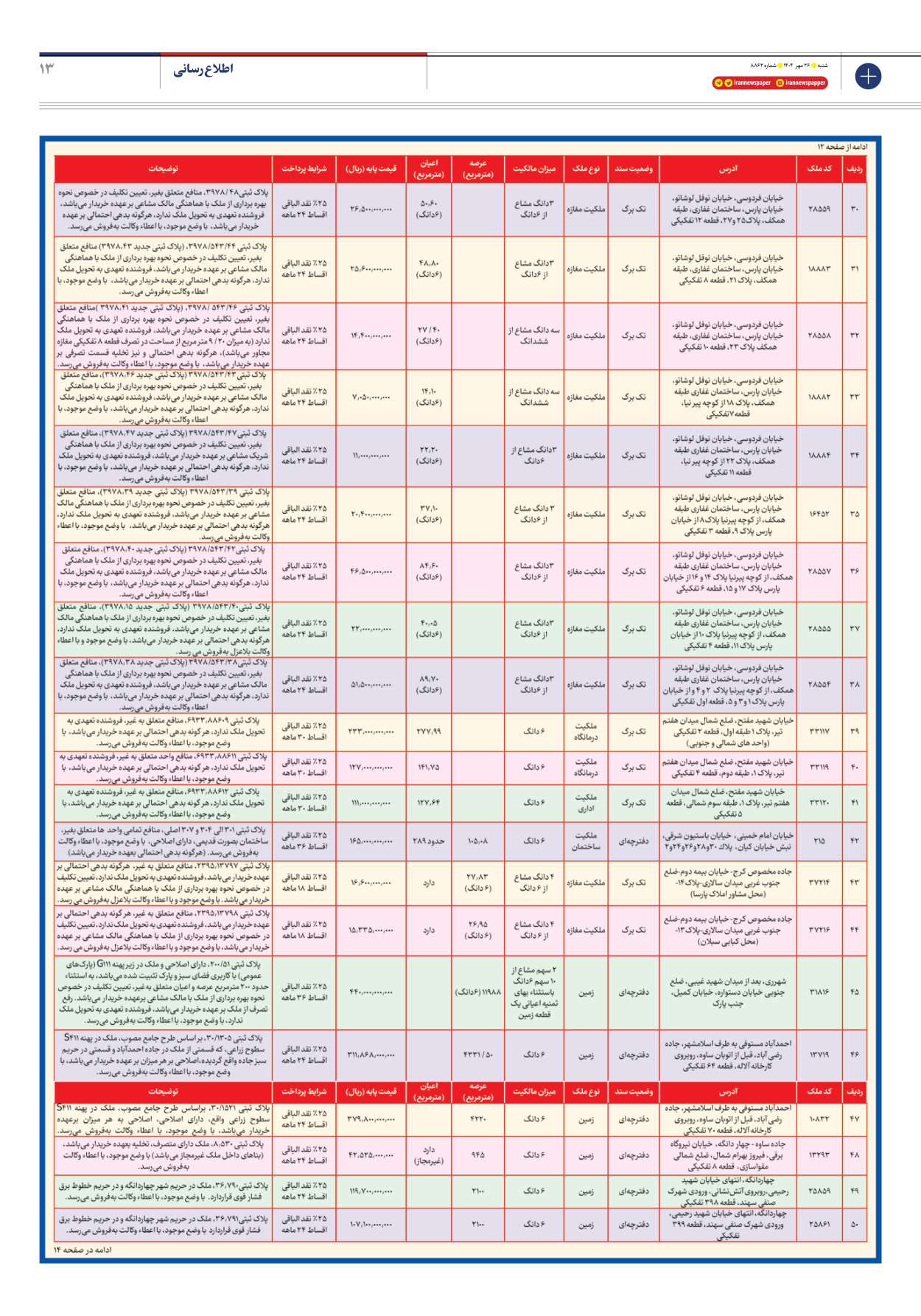  - شماره هشت هزار و هشتصد و شصت و دو - ۲۶ مهر ۱۴۰۴