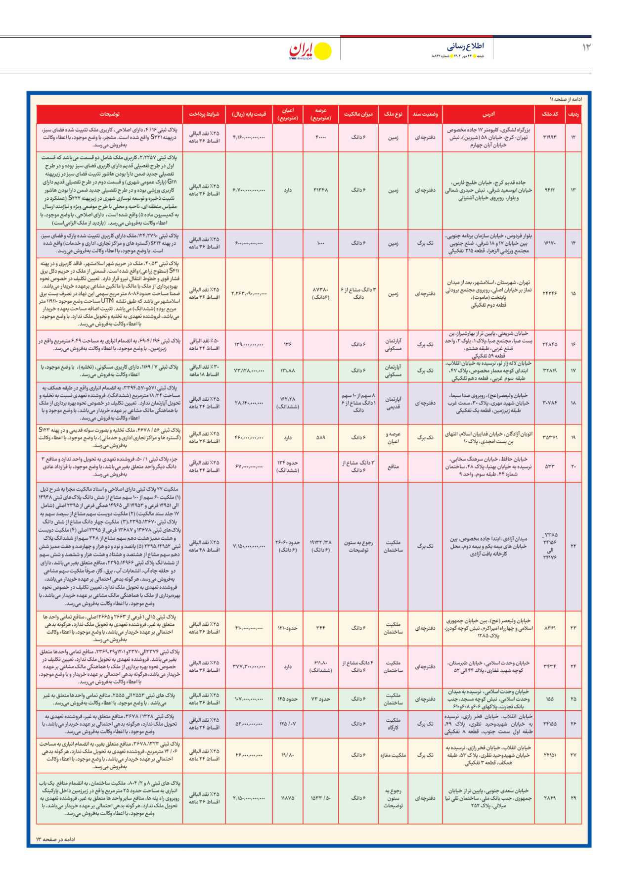  - شماره هشت هزار و هشتصد و شصت و دو - ۲۶ مهر ۱۴۰۴