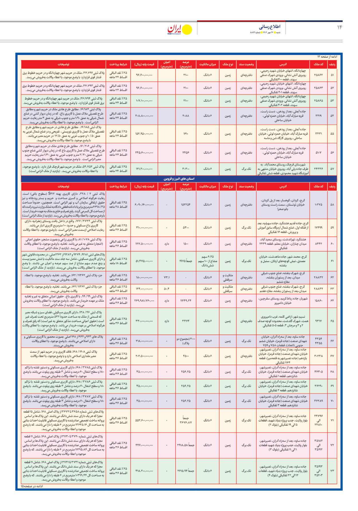  - شماره هشت هزار و هشتصد و شصت و دو - ۲۶ مهر ۱۴۰۴