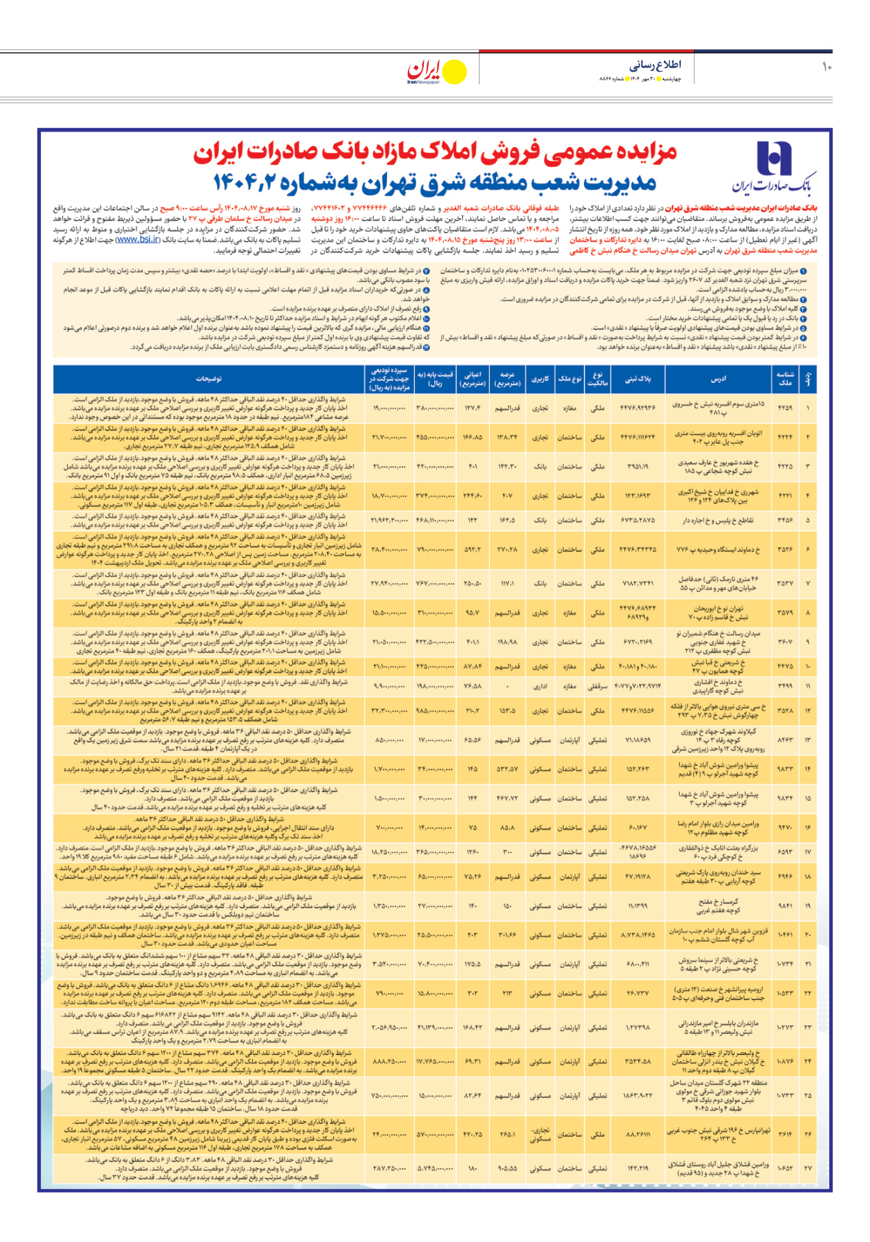  - شماره هشت هزار و هشتصد و شصت و شش - ۳۰ مهر ۱۴۰۴