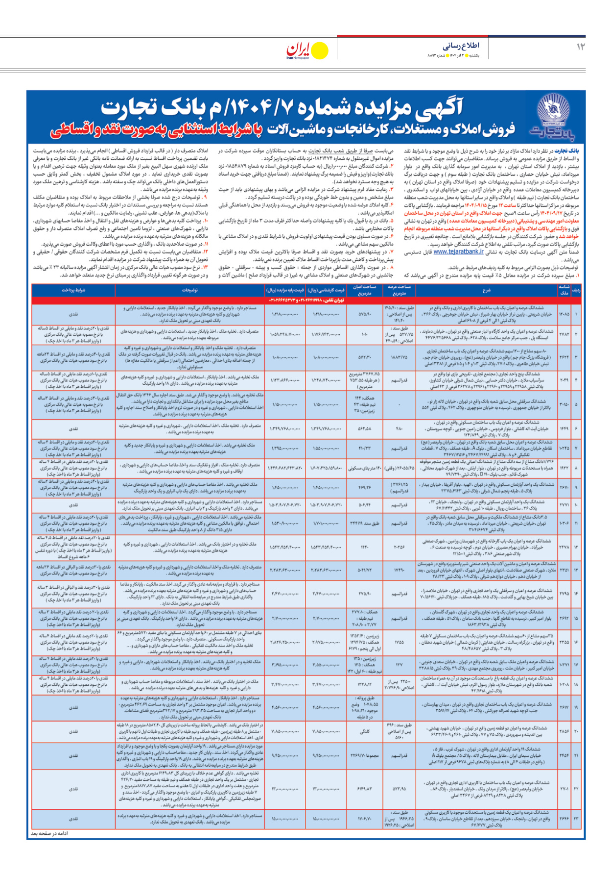  - شماره هشت هزار و هشتصد و نود و سه - ۰۲ آذر ۱۴۰۴