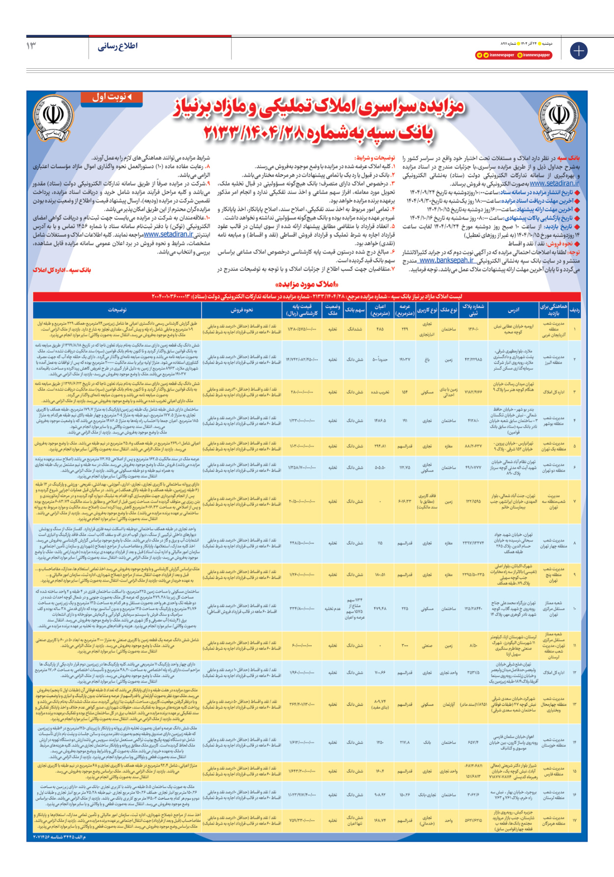  - شماره هشت هزار و نهصد و یازده - ۲۴ آذر ۱۴۰۴