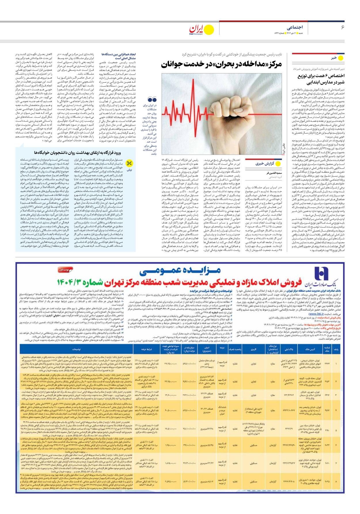  - شماره هشت هزار و نهصد و بیست و یک - ۰۶ دی ۱۴۰۴