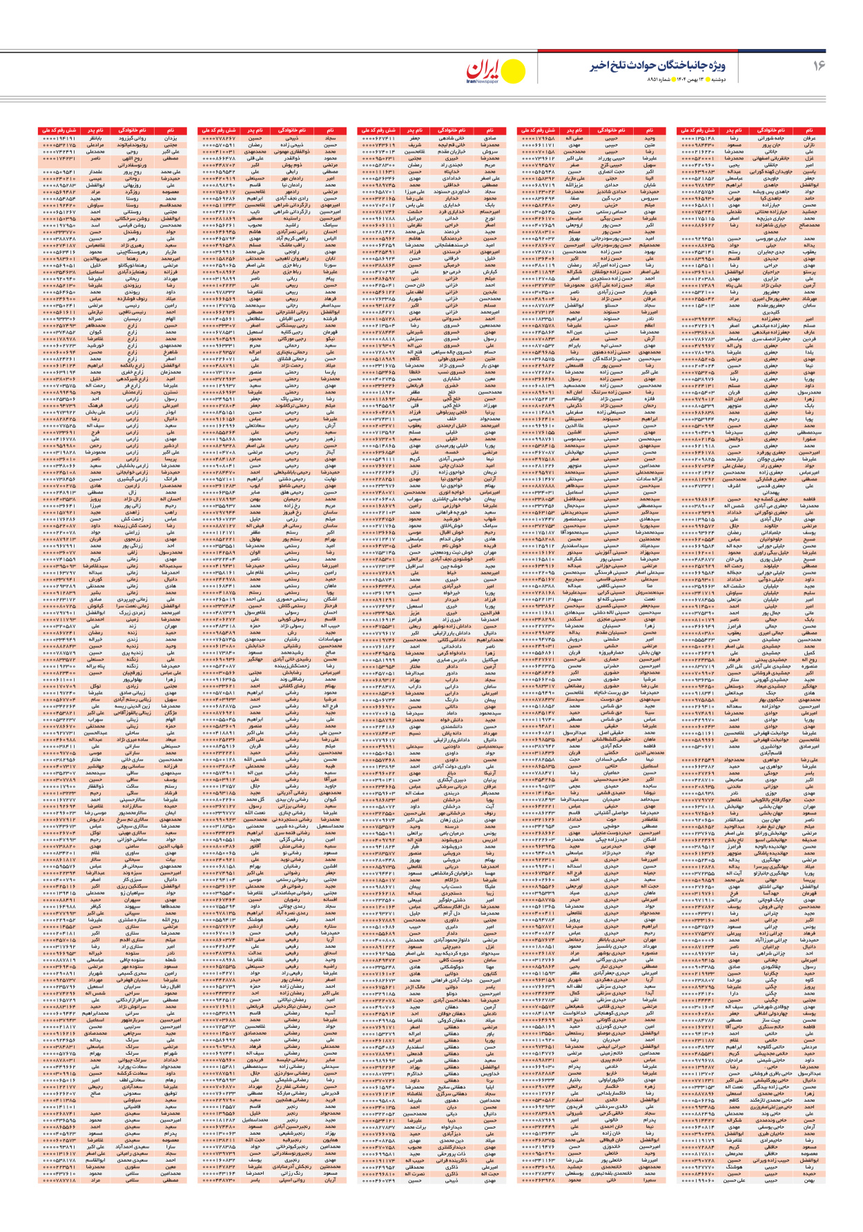  - شماره هشت هزار و نهصد و پنجاه و یک - ۱۳ بهمن ۱۴۰۴