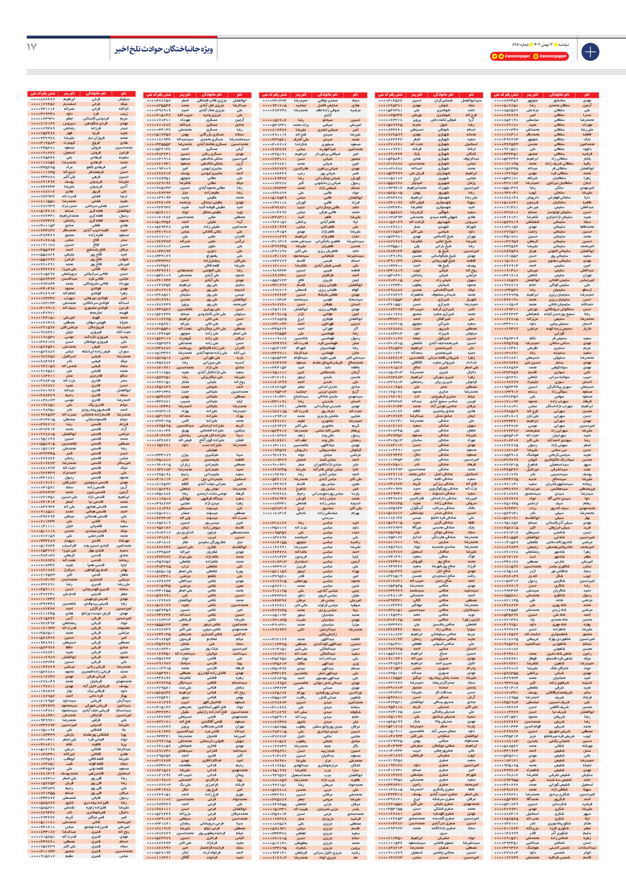  - شماره هشت هزار و نهصد و پنجاه و یک - ۱۳ بهمن ۱۴۰۴