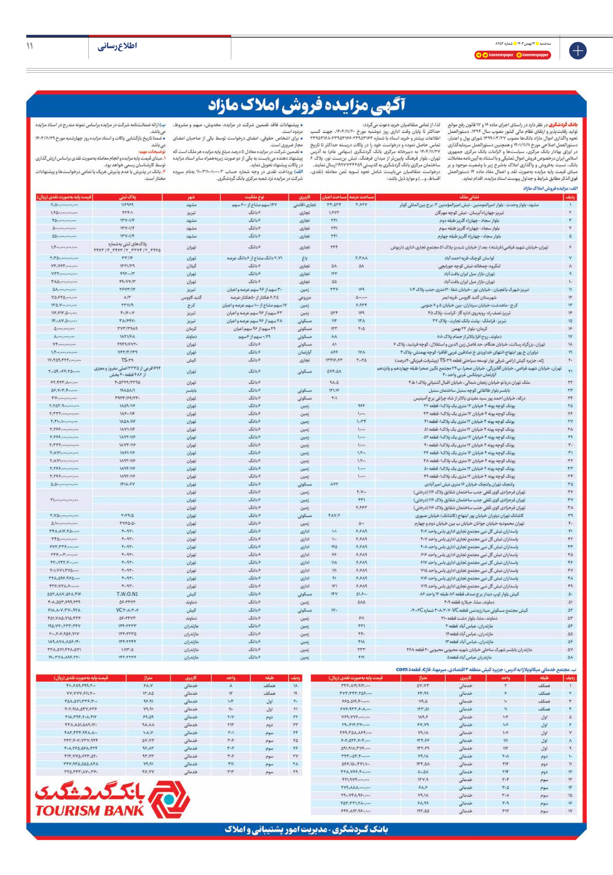  - شماره هشت هزار و نهصد و پنجاه و دو - ۱۴ بهمن ۱۴۰۴