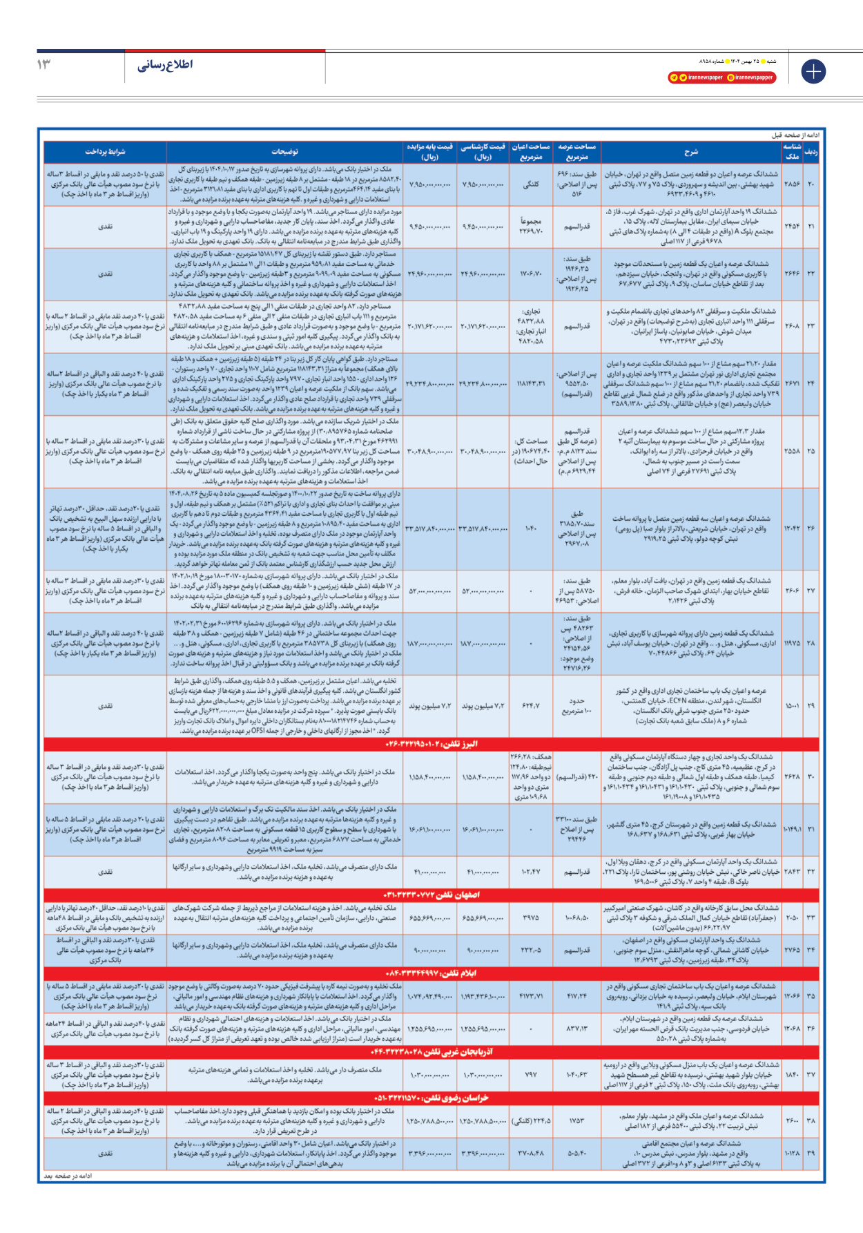  - شماره هشت هزار و نهصد و پنجاه و هشت - ۲۵ بهمن ۱۴۰۴