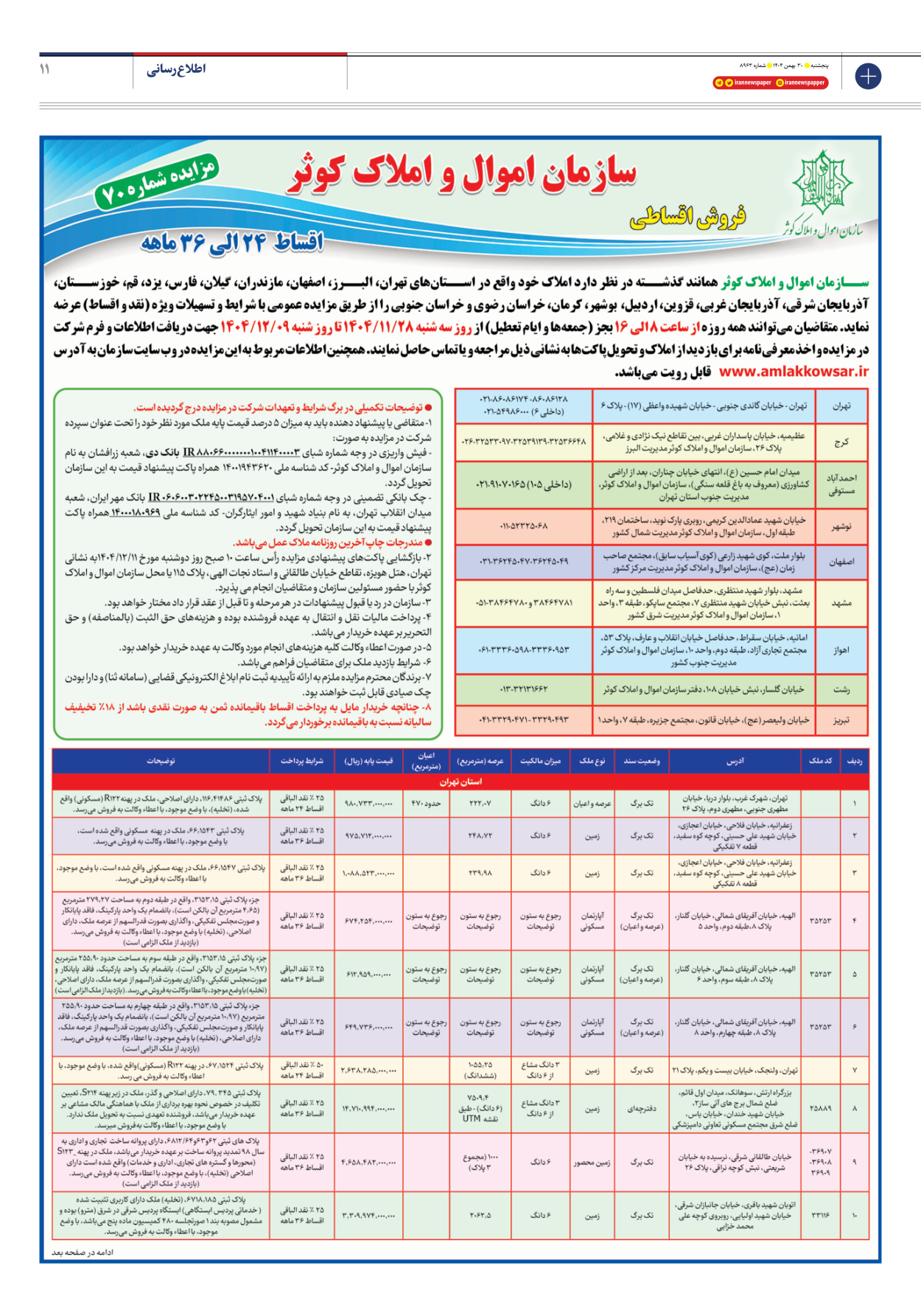  - شماره هشت هزار و نهصد و شصت و سه - ۳۰ بهمن ۱۴۰۴